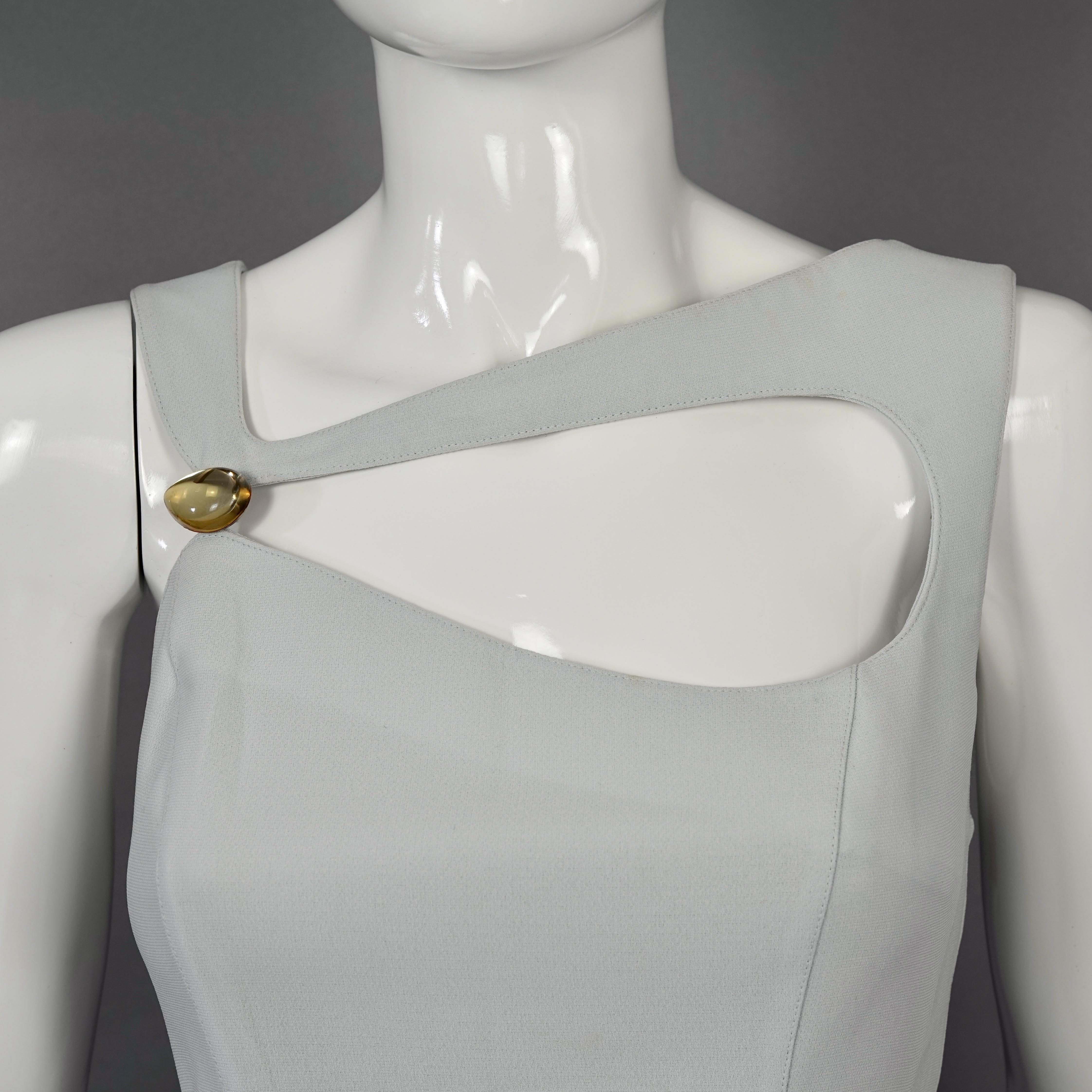 Vintage THIERRY MUGLER Jeweled Cut Out Neckline Dress

Measurements taken laid flat, please double bust, waist and hips:
Shoulder: 15.35 inches (39 cm)
Bust: 16.53 inches (42 cm)
Waist: 15.74 inches (40cm)
Hips: 18.89 inches (48 cm)
Length: 44.88