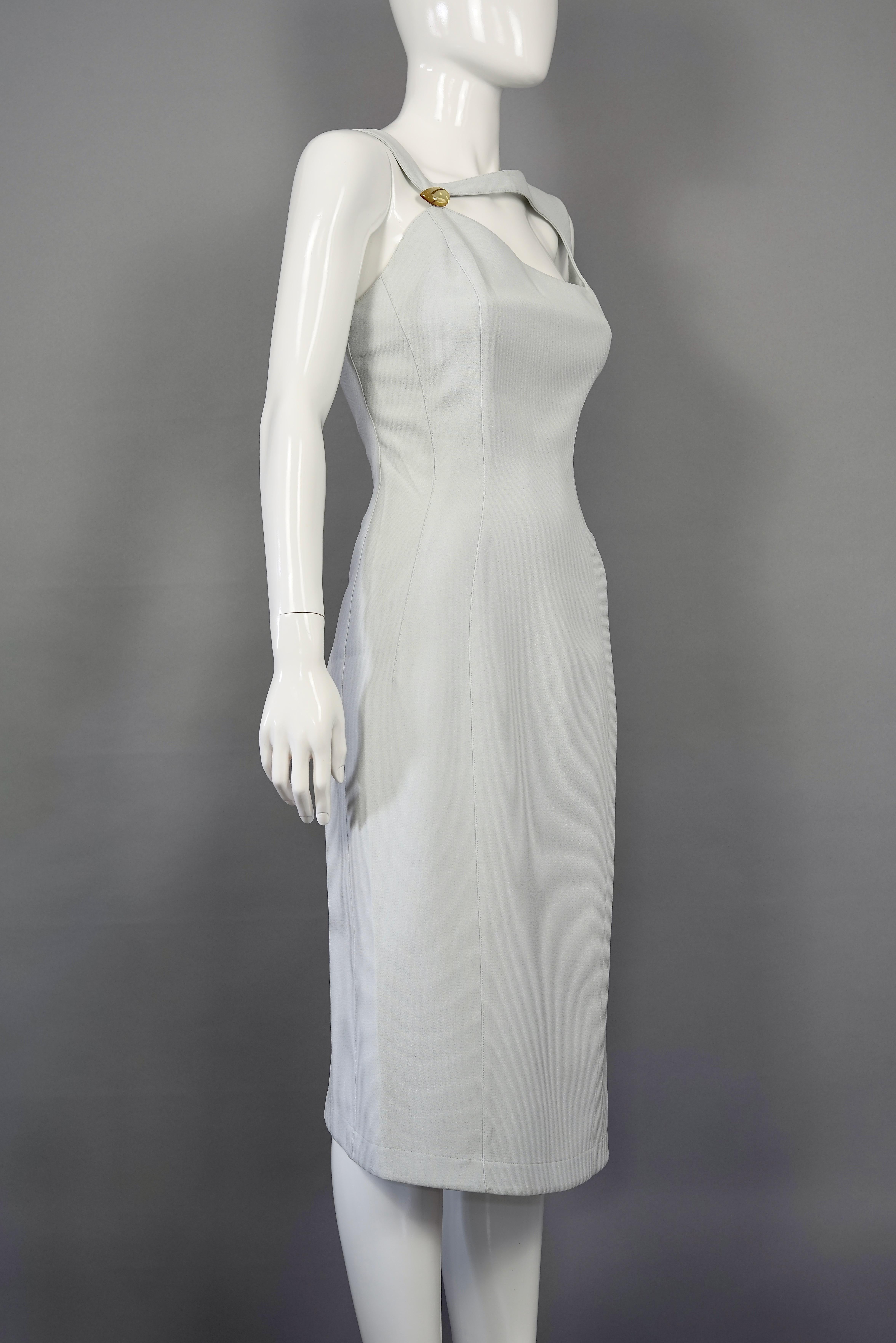 Gray Vintage THIERRY MUGLER Jeweled Cut Out Neckline Dress For Sale