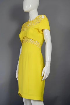 Vintage THIERRY MUGLER Lace Cut Out Asymmetric Yellow Dress