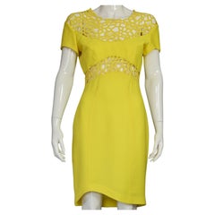 Vintage THIERRY MUGLER Lace Cut Out Asymmetric Yellow Dress