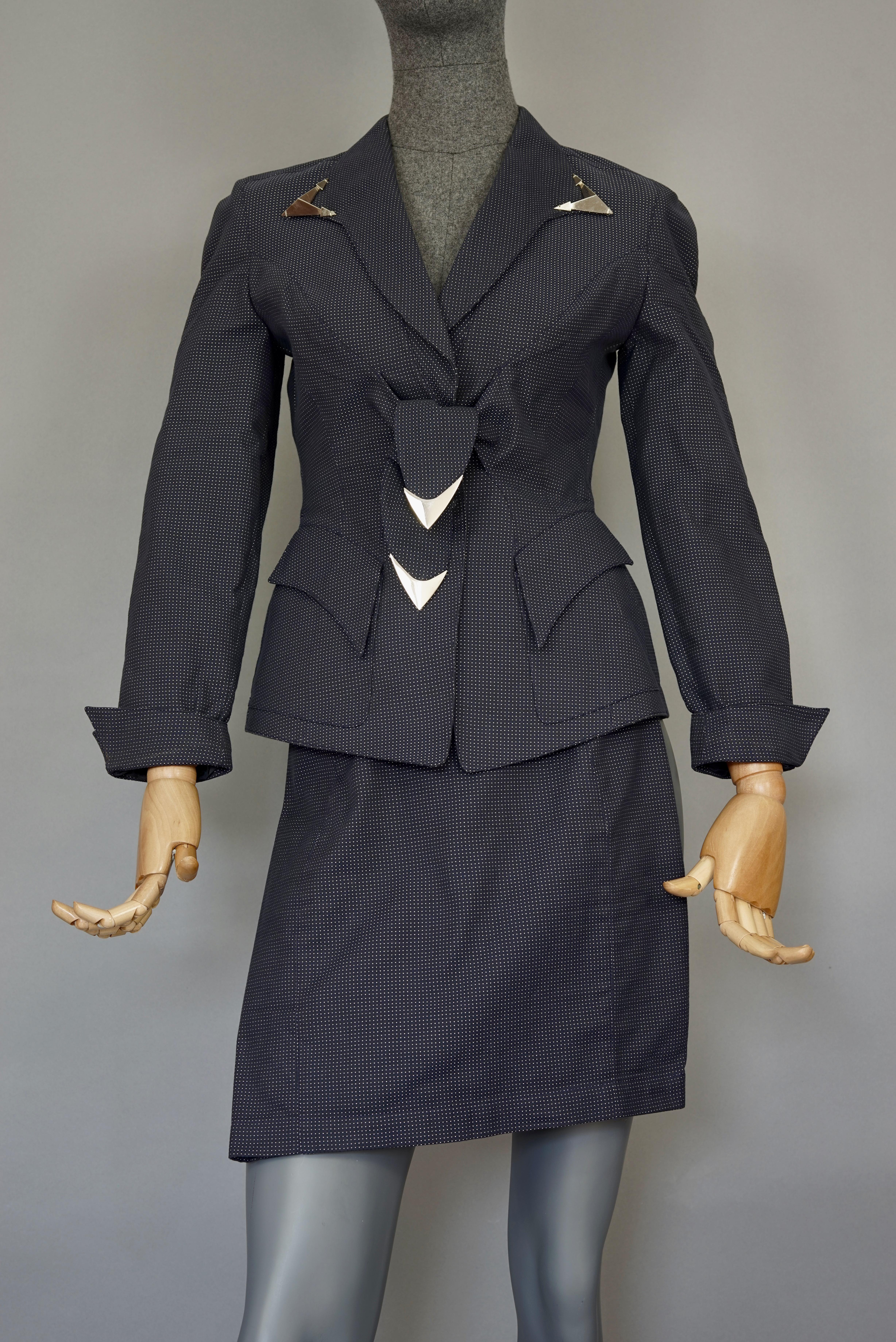 Vintage THIERRY MUGLER Metal Appliques Bow Polka Dot Jacket Skirt Suit 5