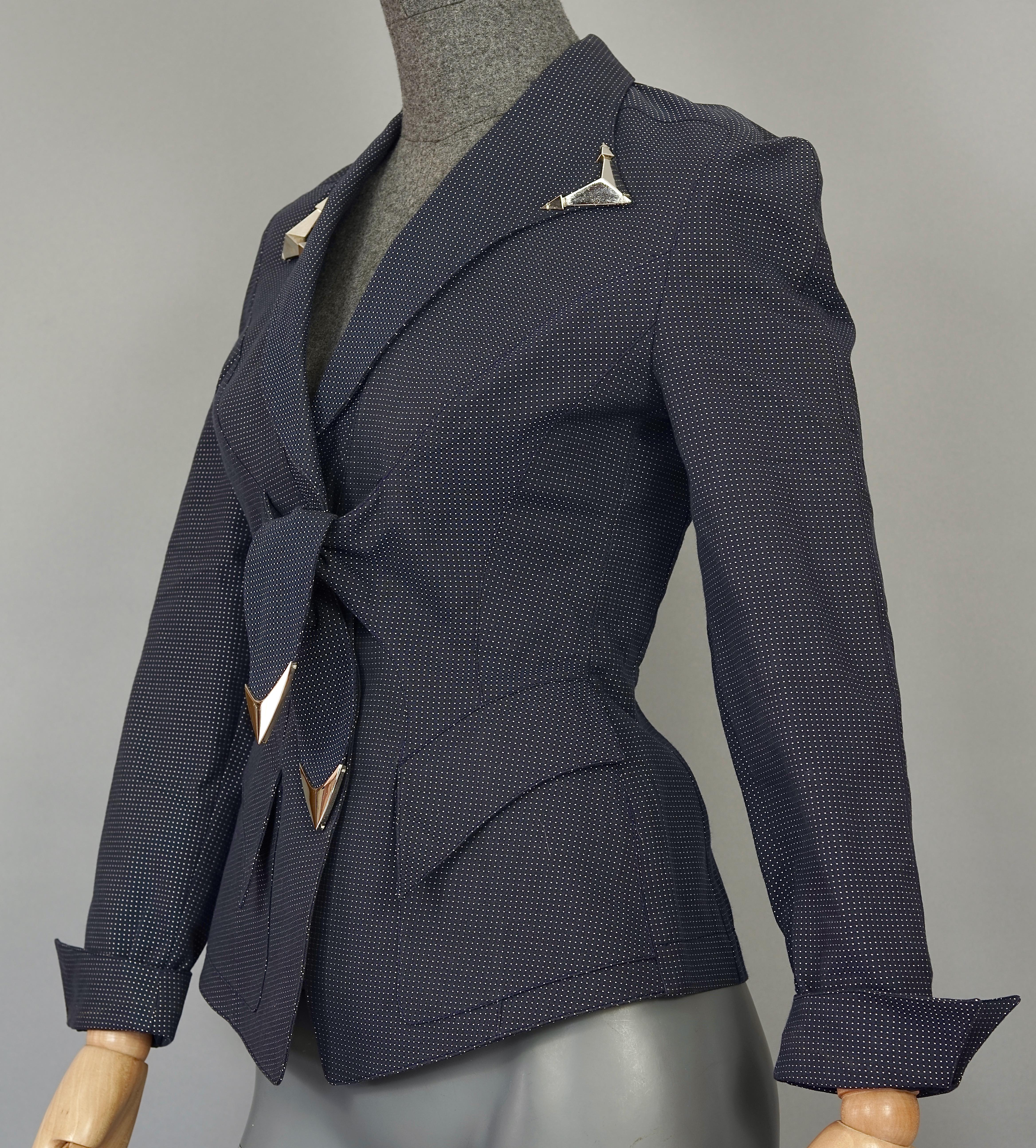 Vintage THIERRY MUGLER Metal Appliques Bow Polka Dot Jacket Skirt Suit In Excellent Condition In Kingersheim, Alsace