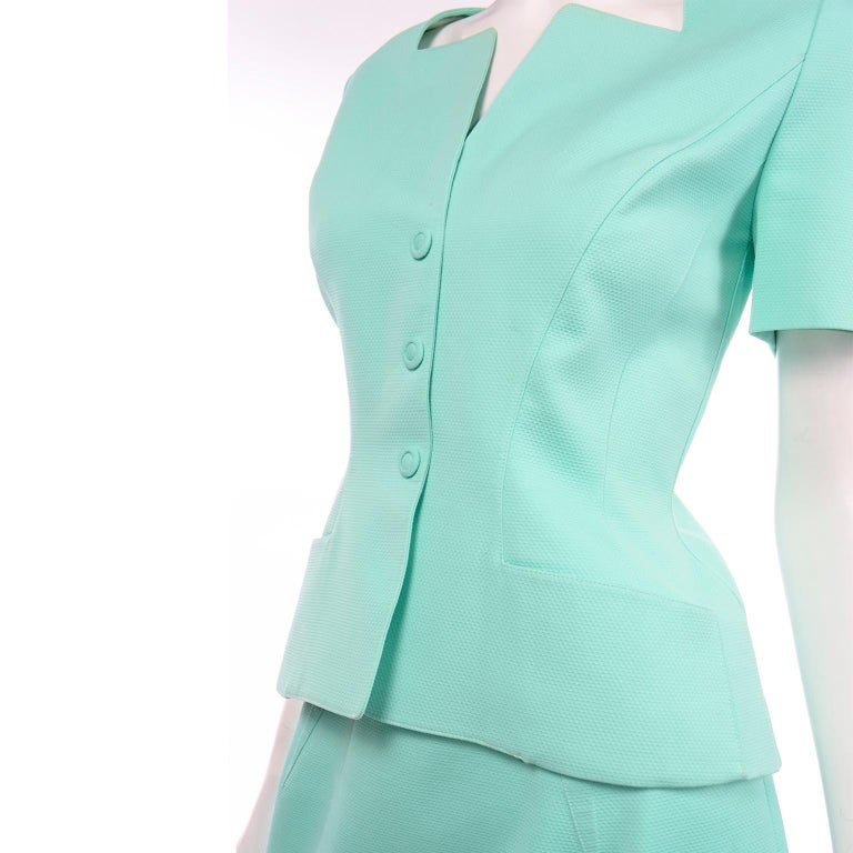 Vintage Thierry Mugler Mint Green Textured Skirt and SS Jacket Suit For ...