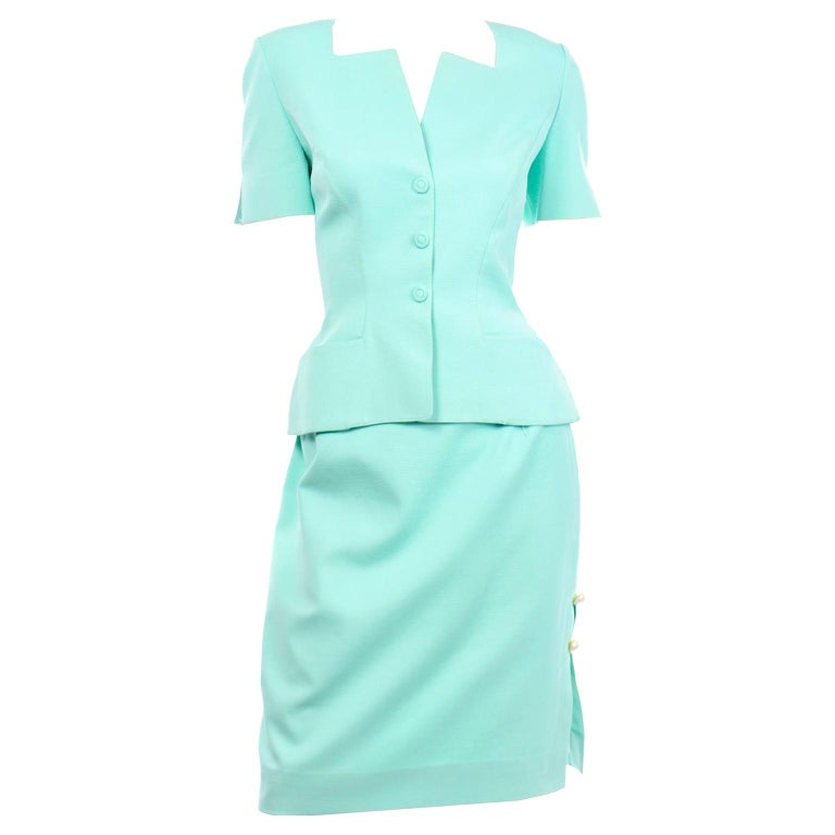 Vintage Thierry Mugler Mint Green Textured Skirt and SS Jacket Suit For ...