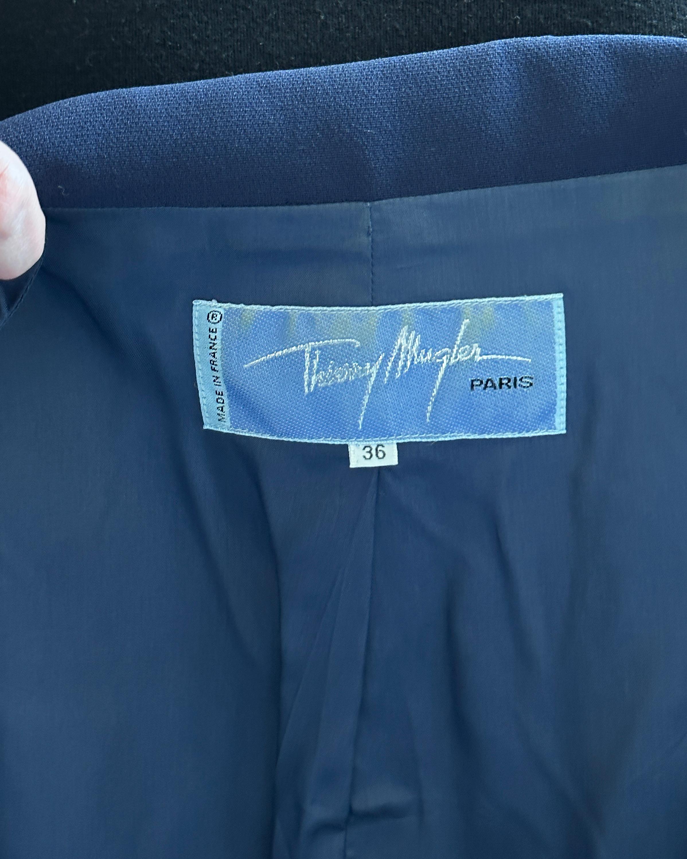 Vintage Thierry Mugler Navy Blue Jacket circa 1989 For Sale 5