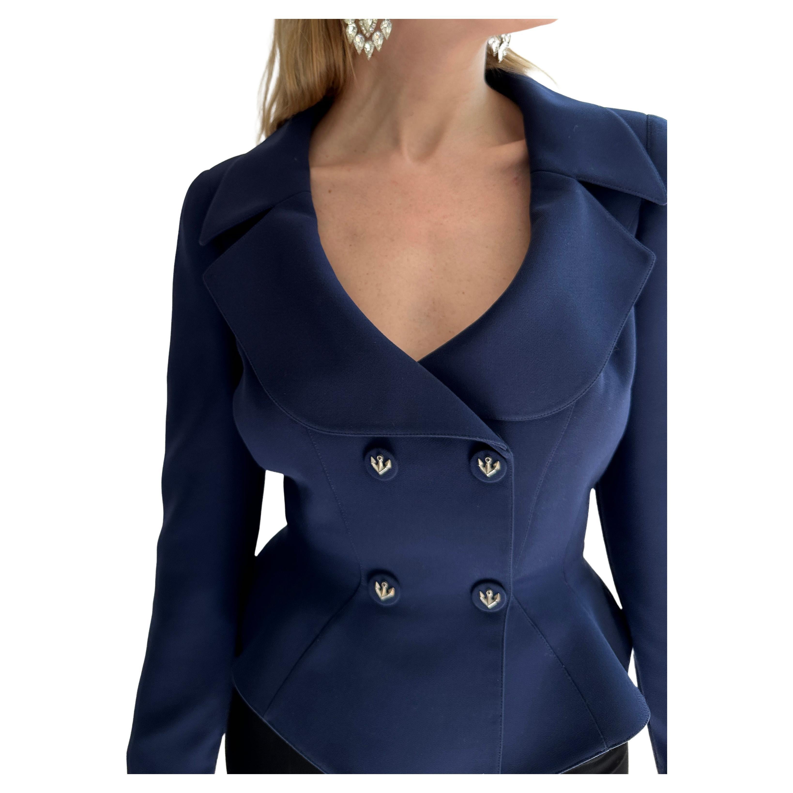 Vintage Thierry Mugler Navy Blue Jacket circa 1989 For Sale