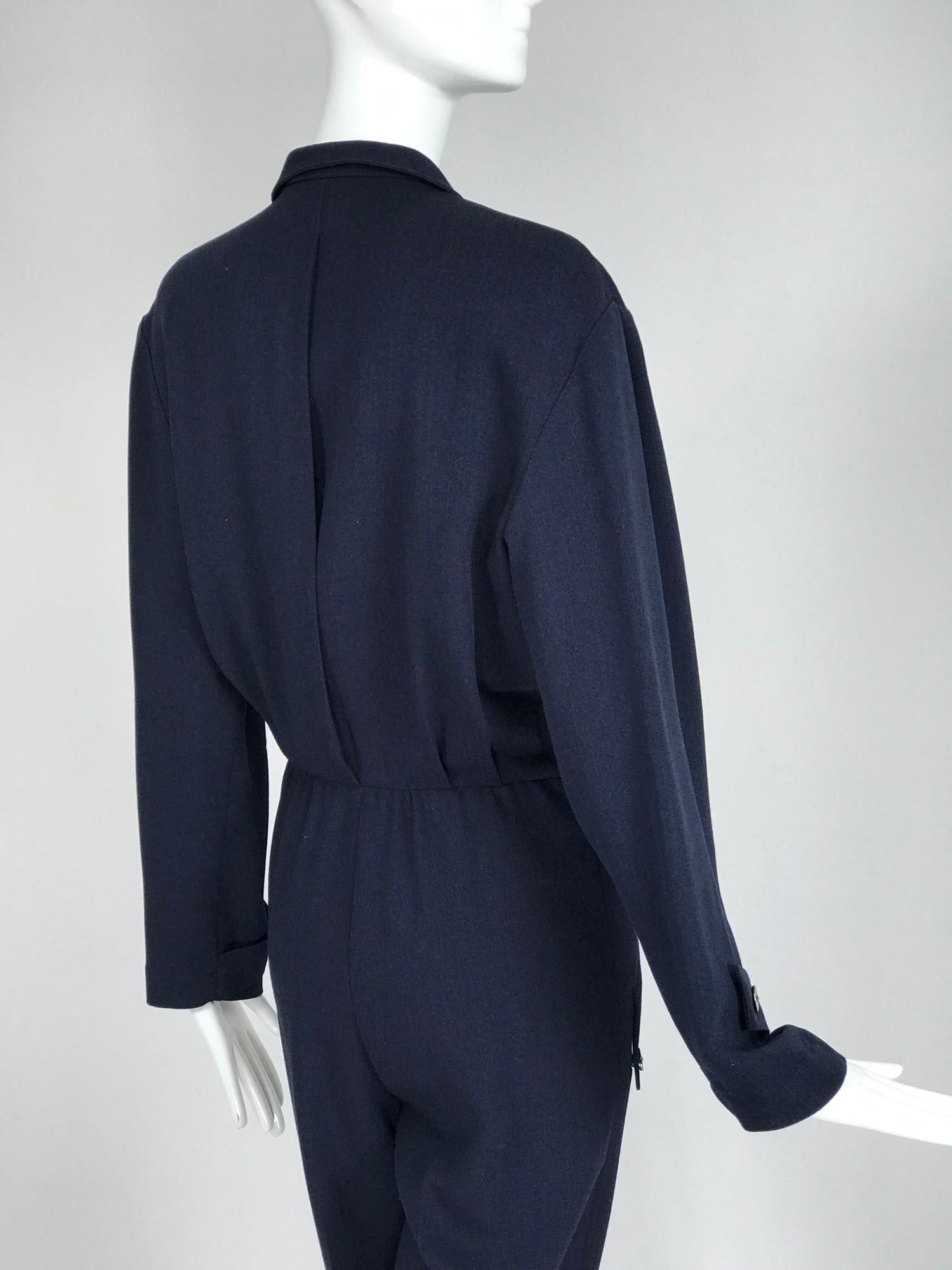 Black Vintage Thierry Mugler Navy Blue Jumpsuit 1980s