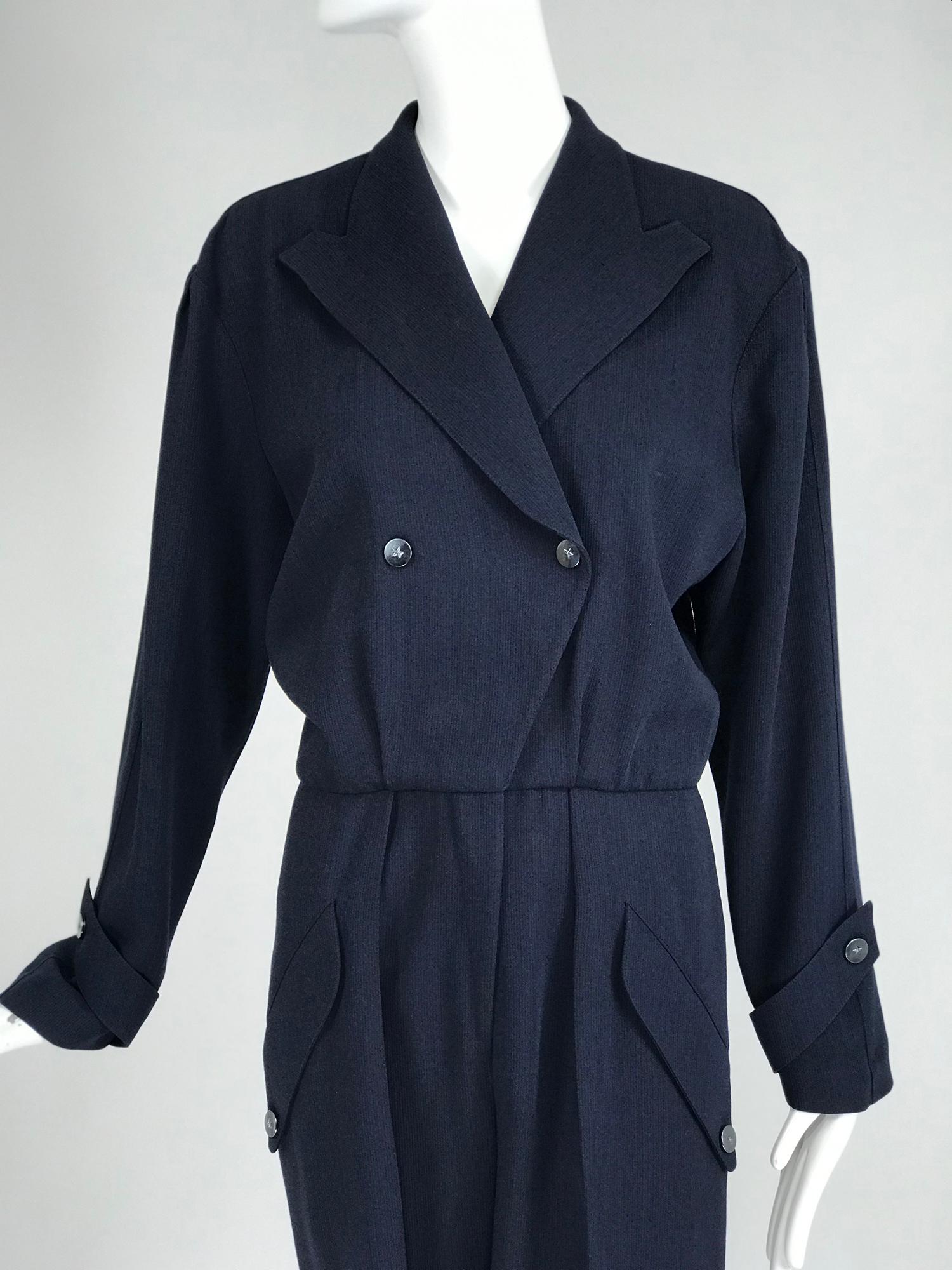 Vintage Thierry Mugler Navy Blue Jumpsuit 1980s 1