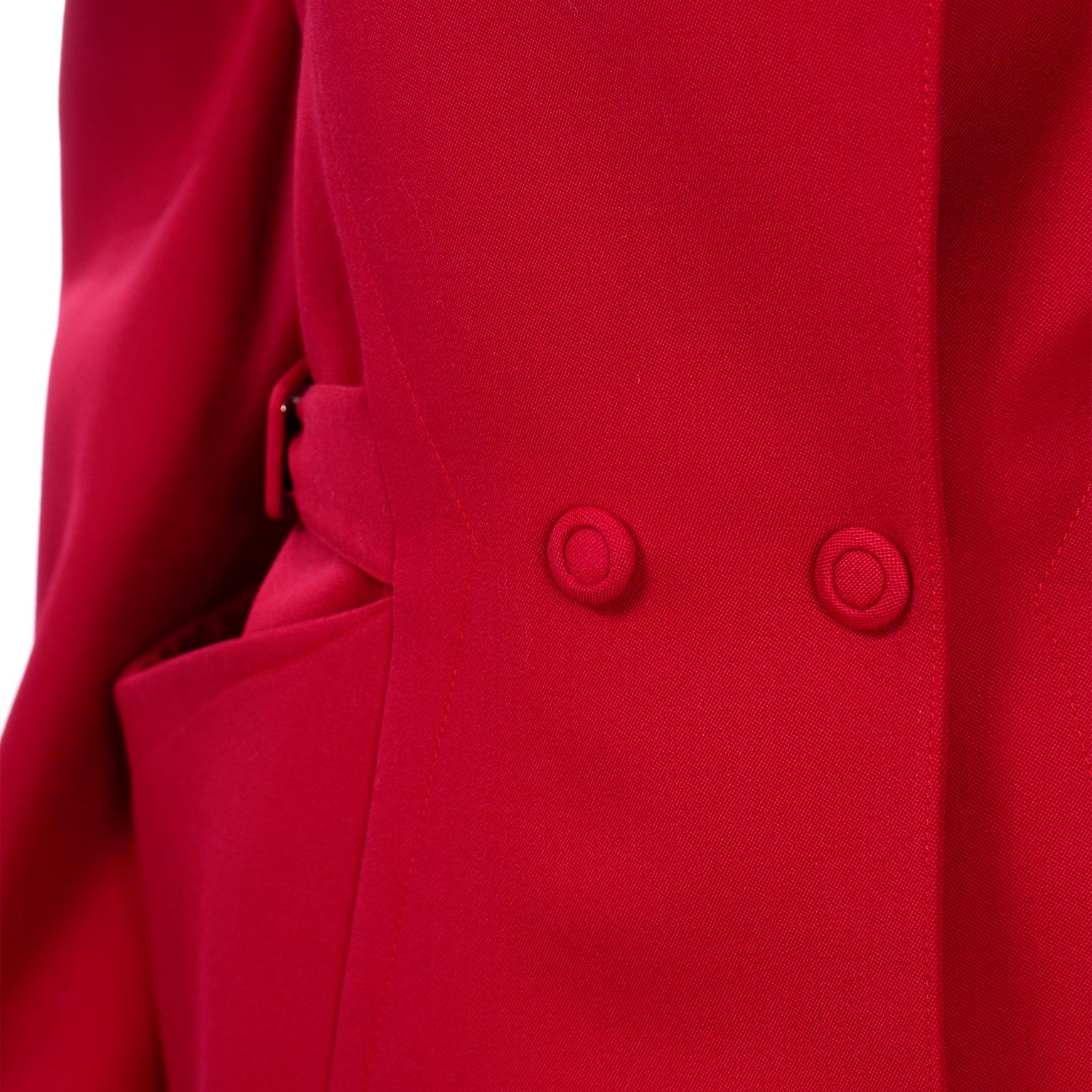 Vintage Thierry Mugler Paris Cherry Red Wool Skirt & Jacket Suit For Sale 3