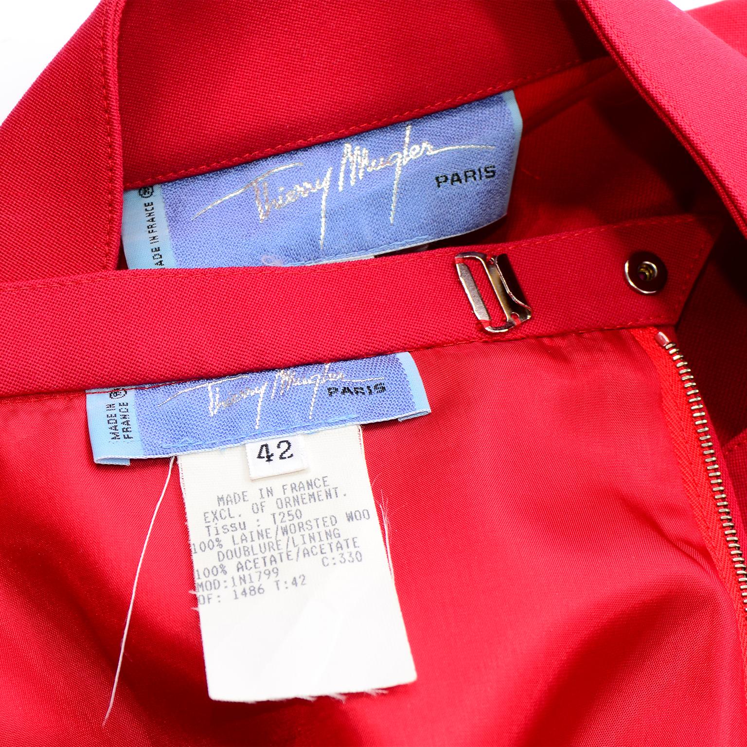 Tailleur jupe et veste en laine rouge cerise vintage Thierry Mugler Paris en vente 6