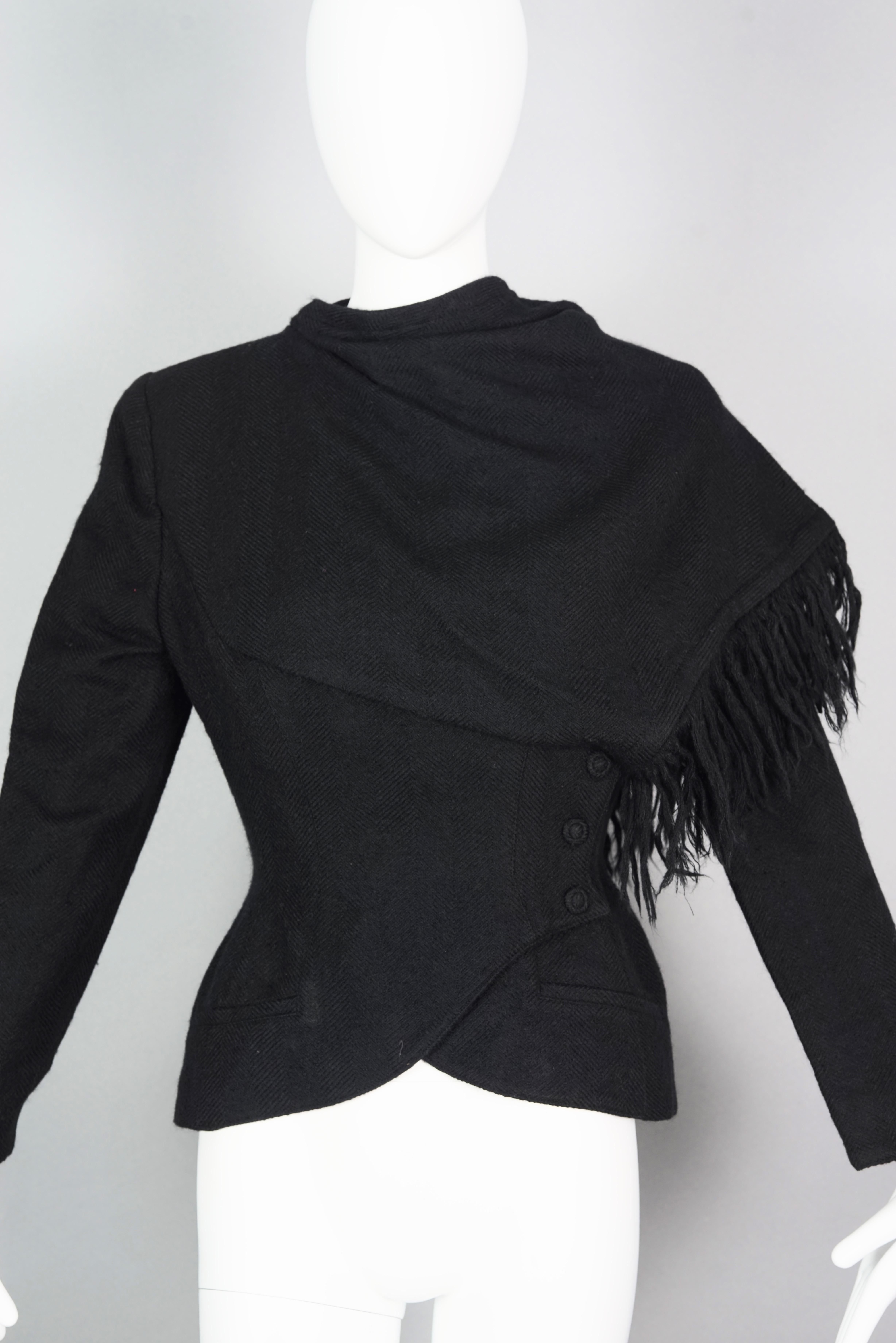 Women's Vintage THIERRY MUGLER PARIS Mohair Fringe Scarf Collar Jacket For Sale