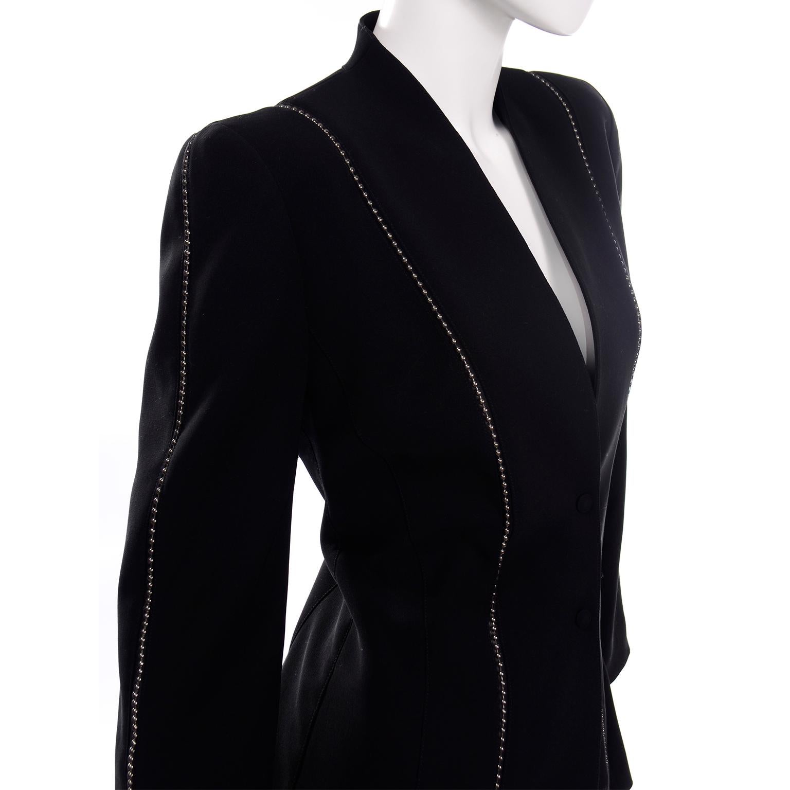 Vintage Thierry Mugler Paris vintage Black Blazer Jacket With Ball Chain Detail In Excellent Condition In Portland, OR