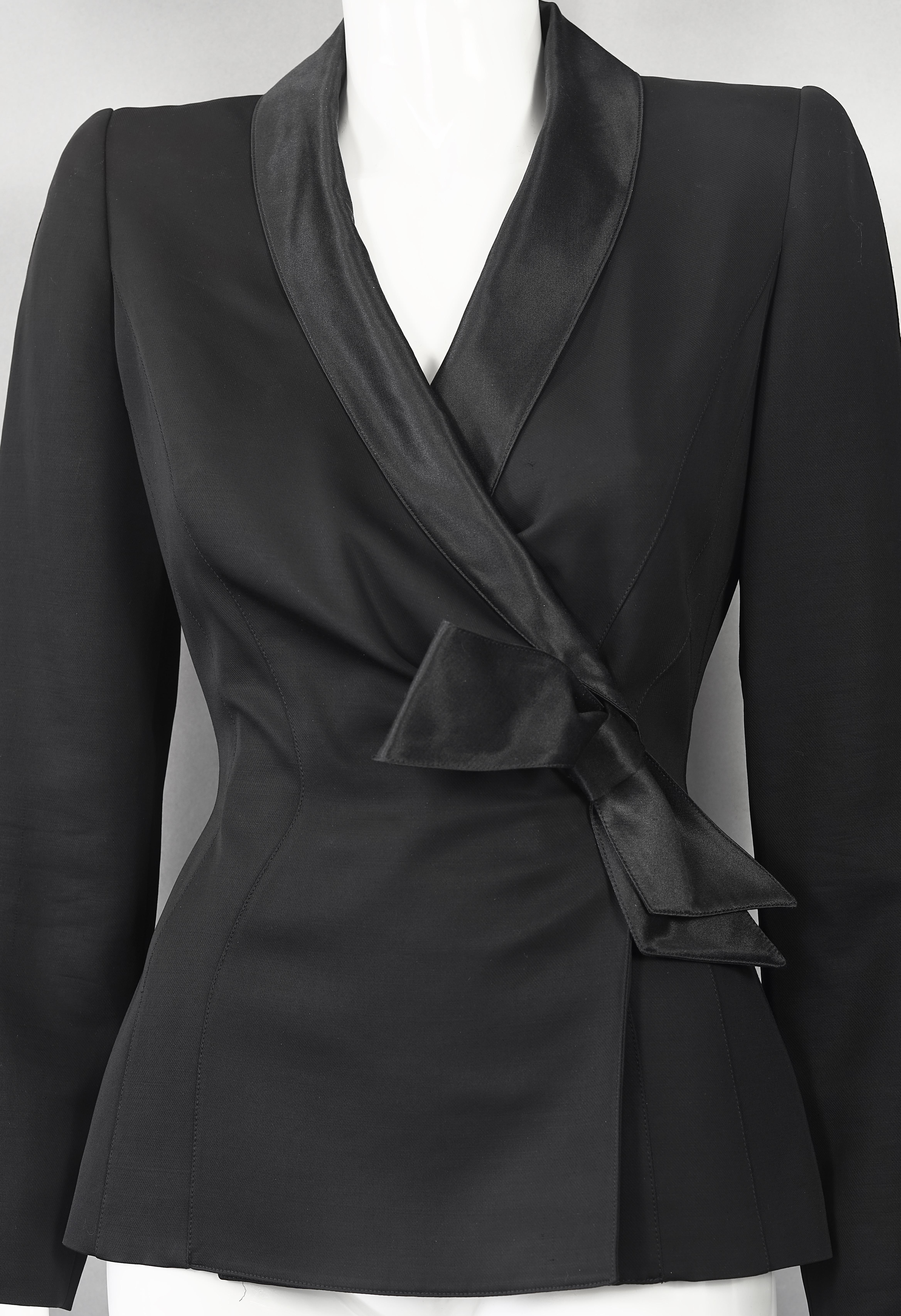Black Vintage THIERRY MUGLER PARIS Wrap Silk Bow Jacket