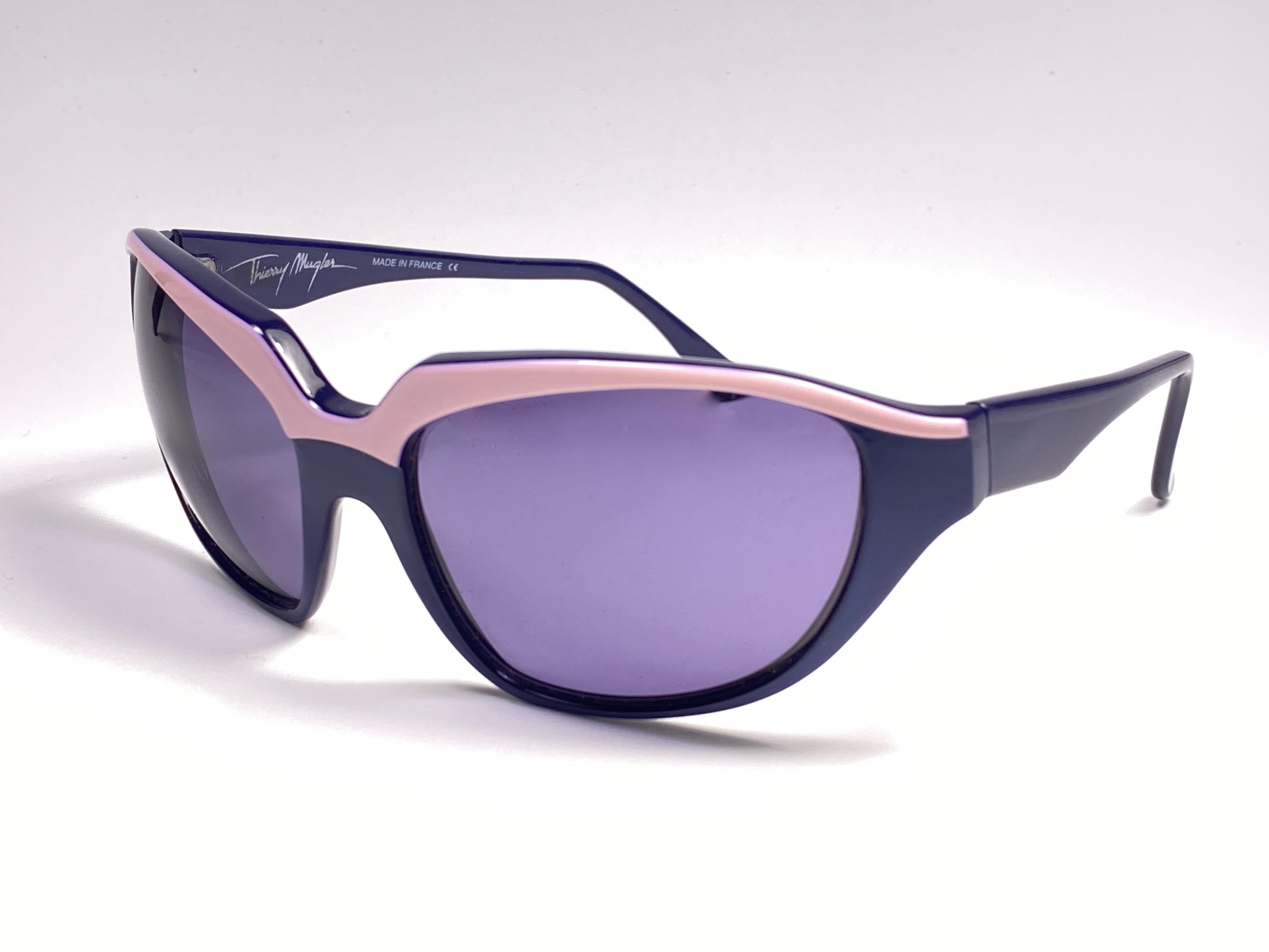Gray Vintage Thierry Mugler Purple & Pink Bug Eye Medium Size 1980's Paris Sunglasses