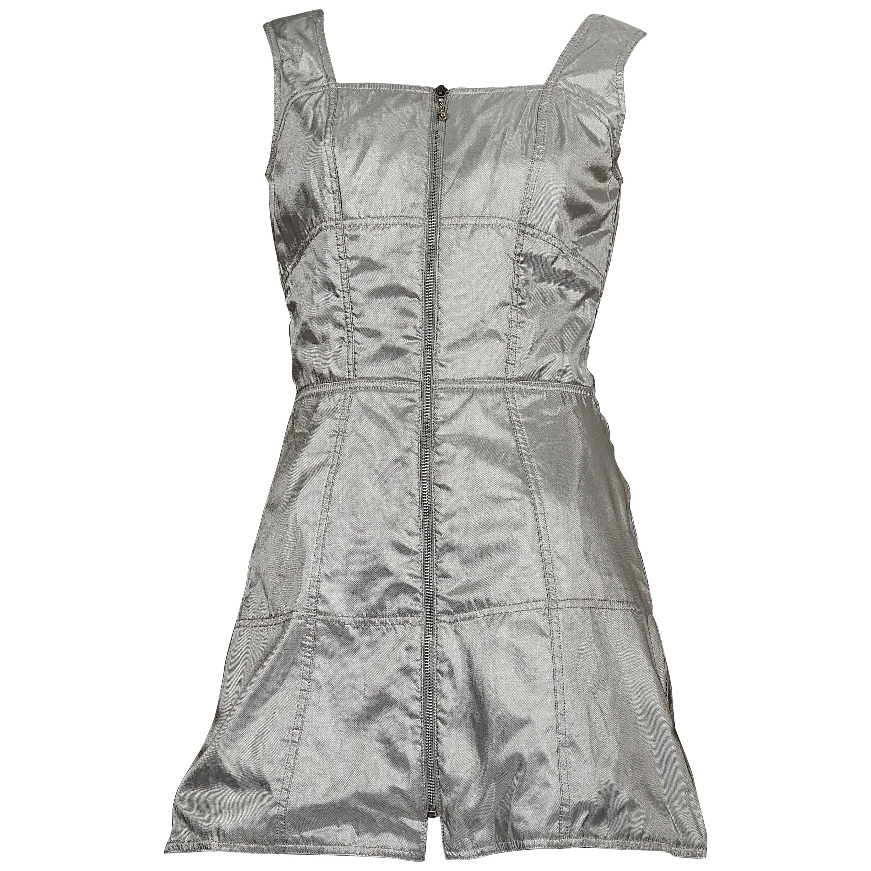 Vintage THIERRY MUGLER Quilted Silver Space Age Futuristic Dress