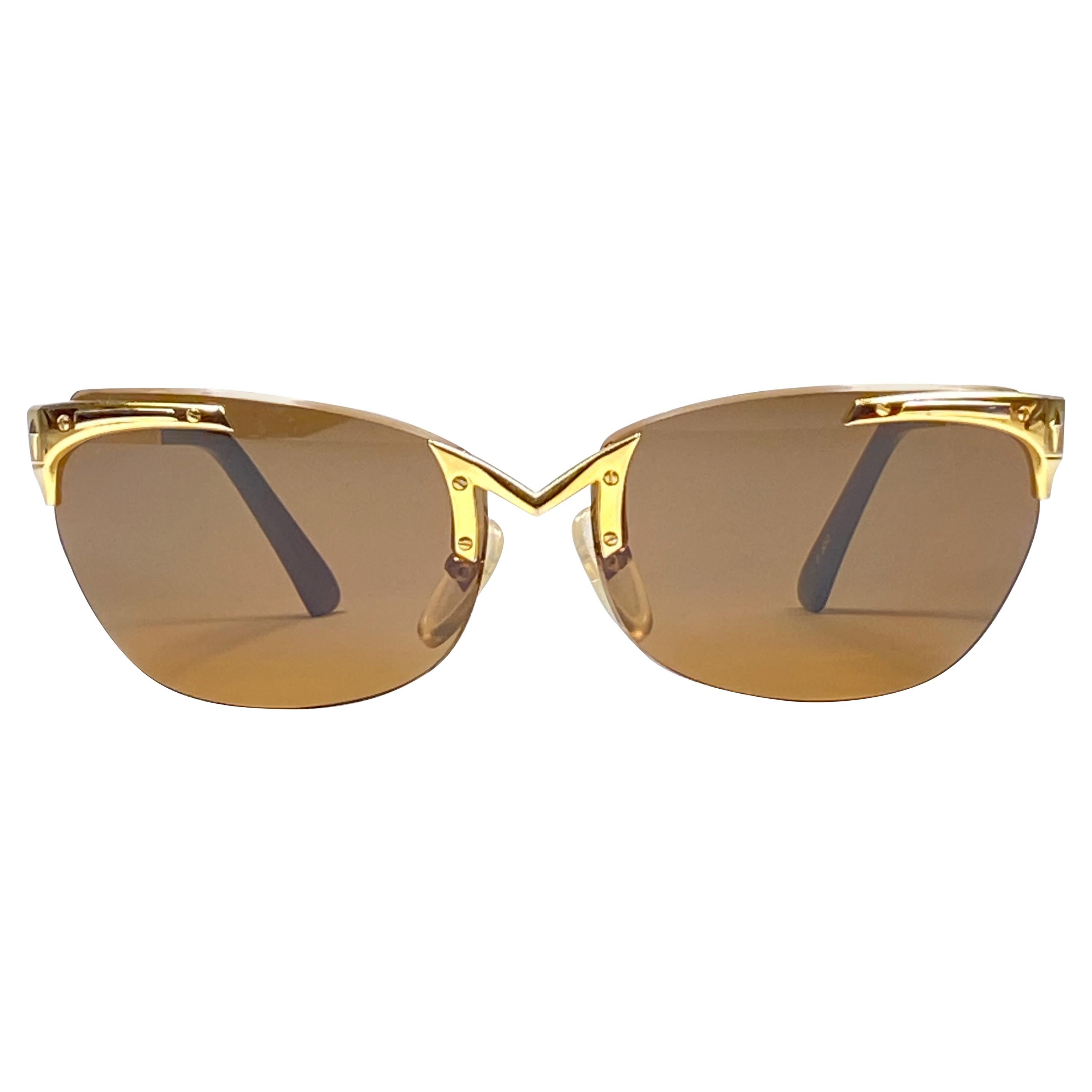 Vintage Thierry Mugler Rimless Gold Lenses Medium Size 1980's Paris Sunglasses For Sale
