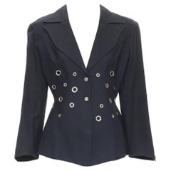 vintage THIERRY MUGLER signature lapel grommet stud fitted blazer jacket FR38