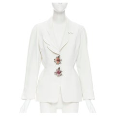 THIERRY MUGLER Veste asymétrique vintage fleurie ornée de cristaux argentés, Taille M