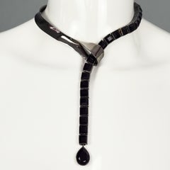 Vintage THIERRY MUGLER Space Age Black Chrome Lariat Necklace