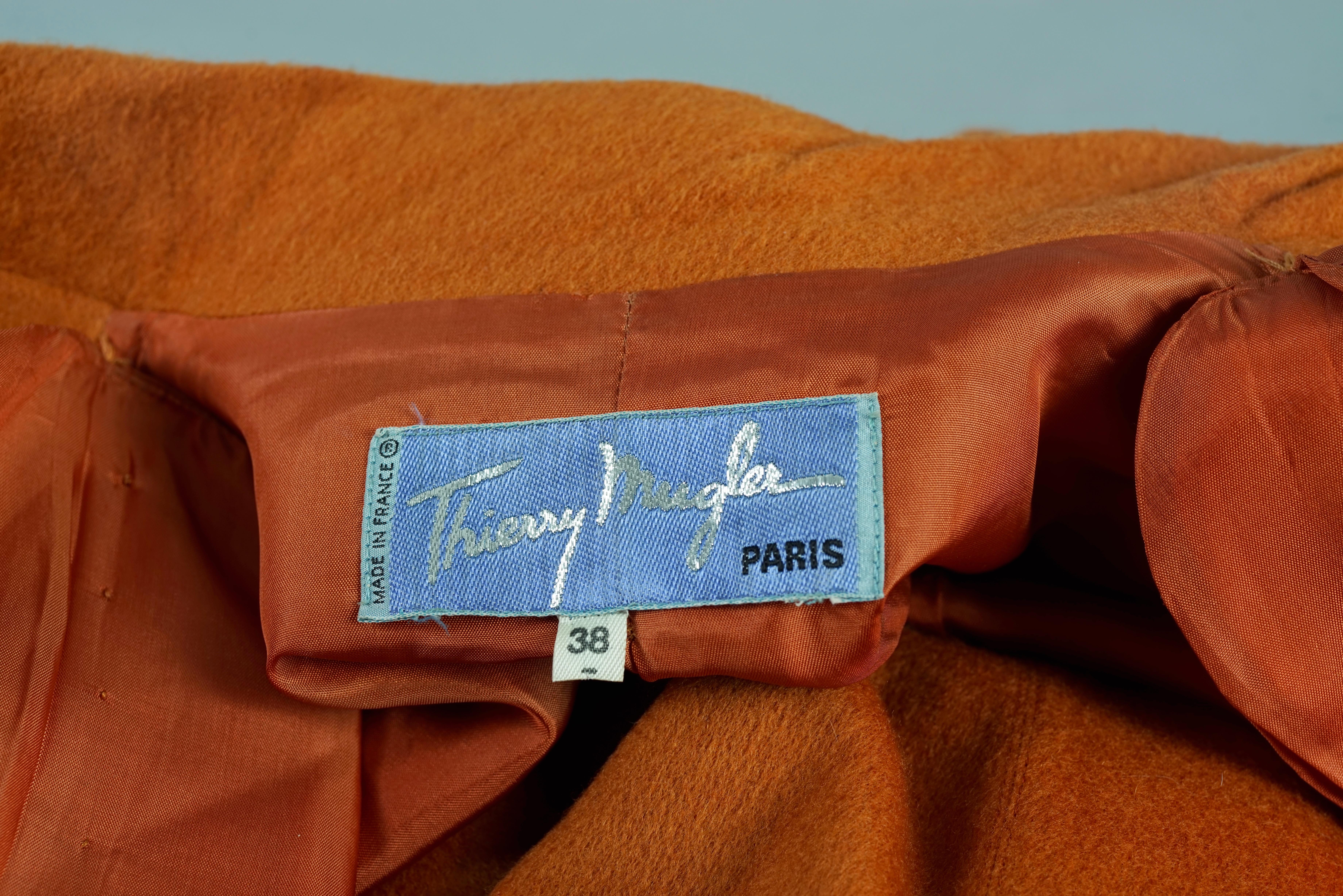 Vintage THIERRY MUGLER Structured Belted Chain Burnt Orange Wool Jacket For Sale 7