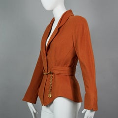 Vintage THIERRY MUGLER Structured Belted Chain Burnt Orange Wool Jacket