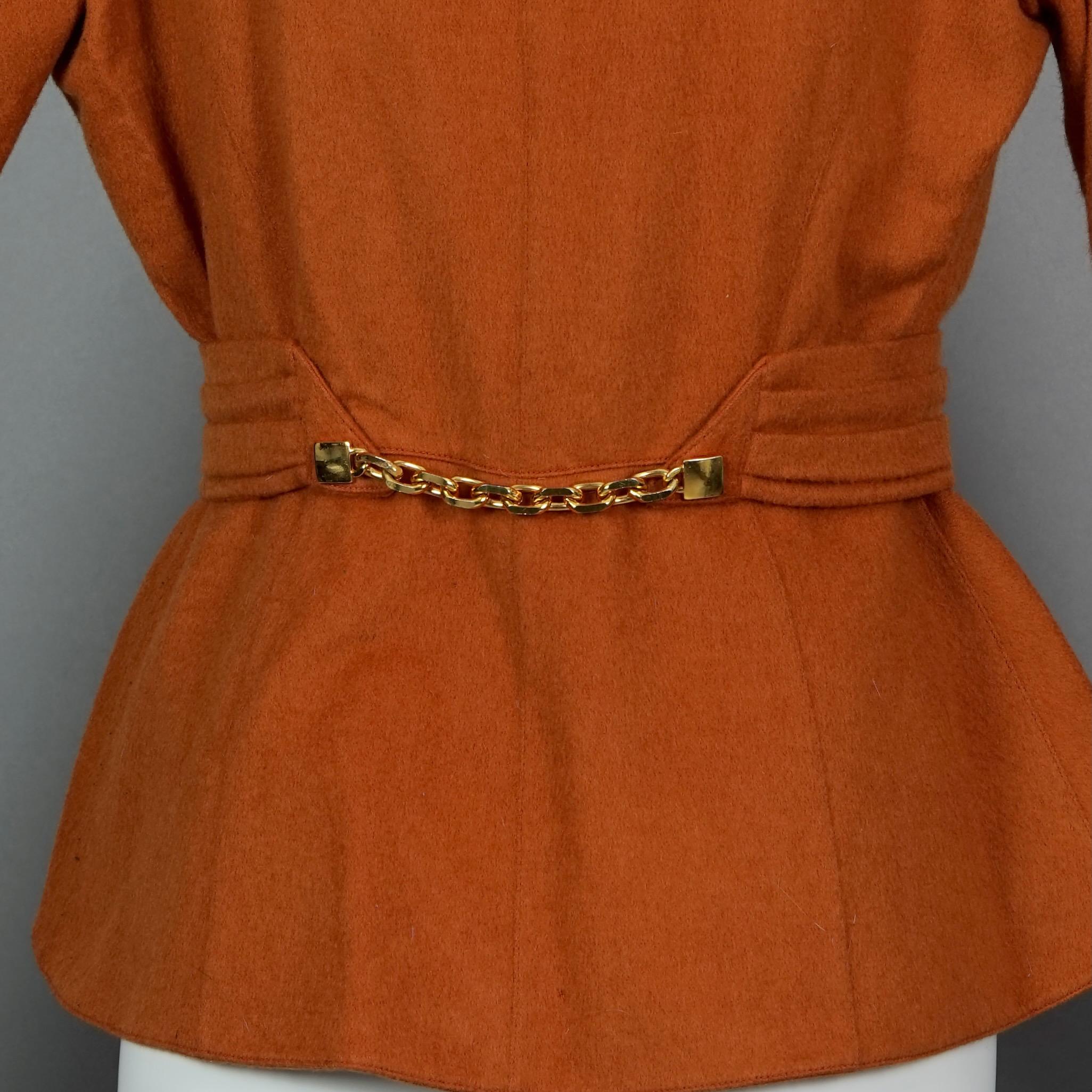 Vintage THIERRY MUGLER Structured Belted Chain Burnt Orange Wool Jacket For Sale 3