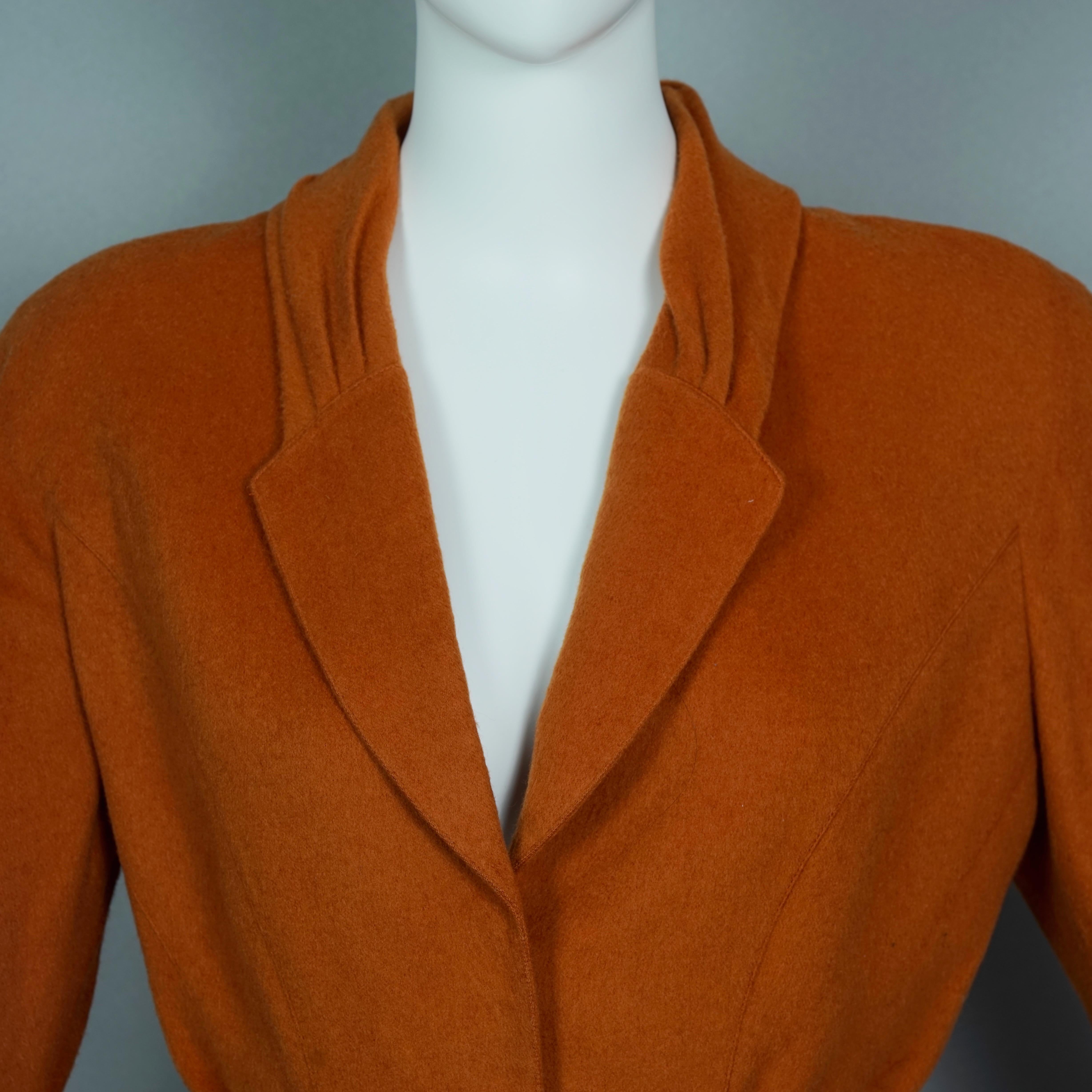 Vintage THIERRY MUGLER Structured Belted Chain Burnt Orange Wool Jacket For Sale 4