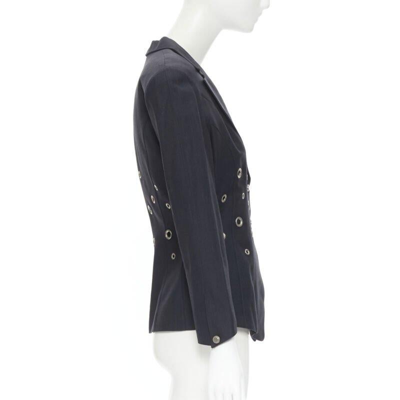 vintage THIERRY MUGLER Vampire collar grey grommet stud blazer jacket FR38 In Excellent Condition In Hong Kong, NT