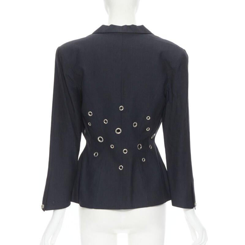 Women's vintage THIERRY MUGLER Vampire collar grey grommet stud blazer jacket FR38