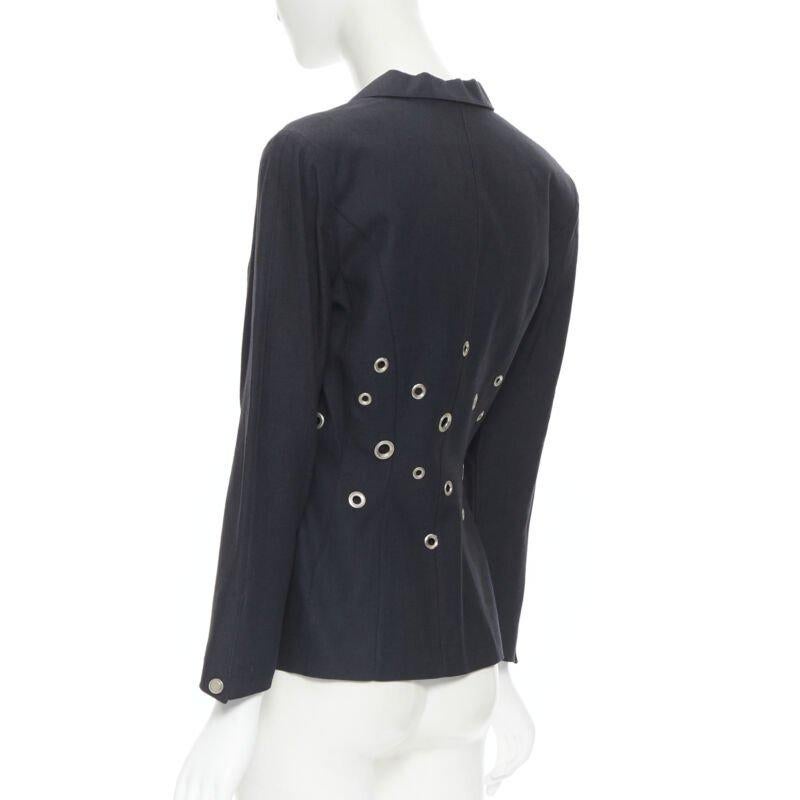 vintage THIERRY MUGLER Vampire collar grey grommet stud blazer jacket FR38 1