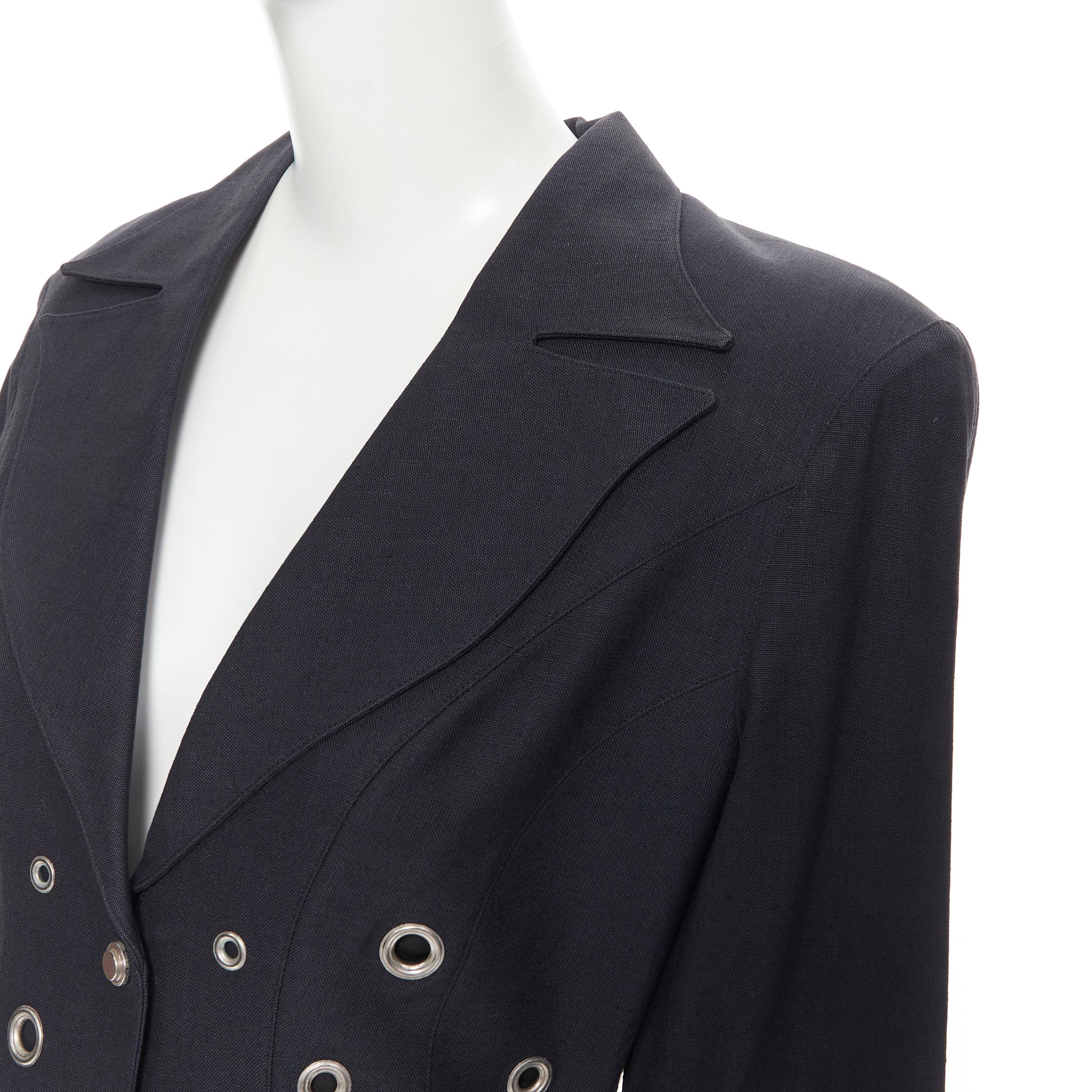 vintage THIERRY MUGLER Vampire collar grey grommet stud blazer jacket FR38 In Excellent Condition For Sale In Hong Kong, NT
