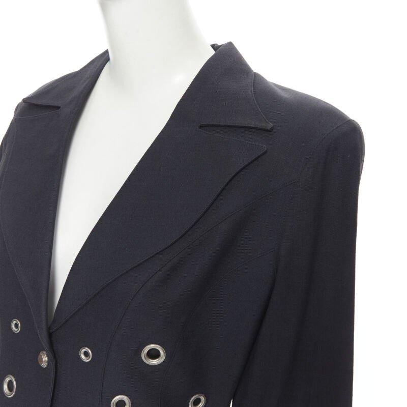 vintage THIERRY MUGLER Vampire collar grey grommet stud blazer jacket FR38 2