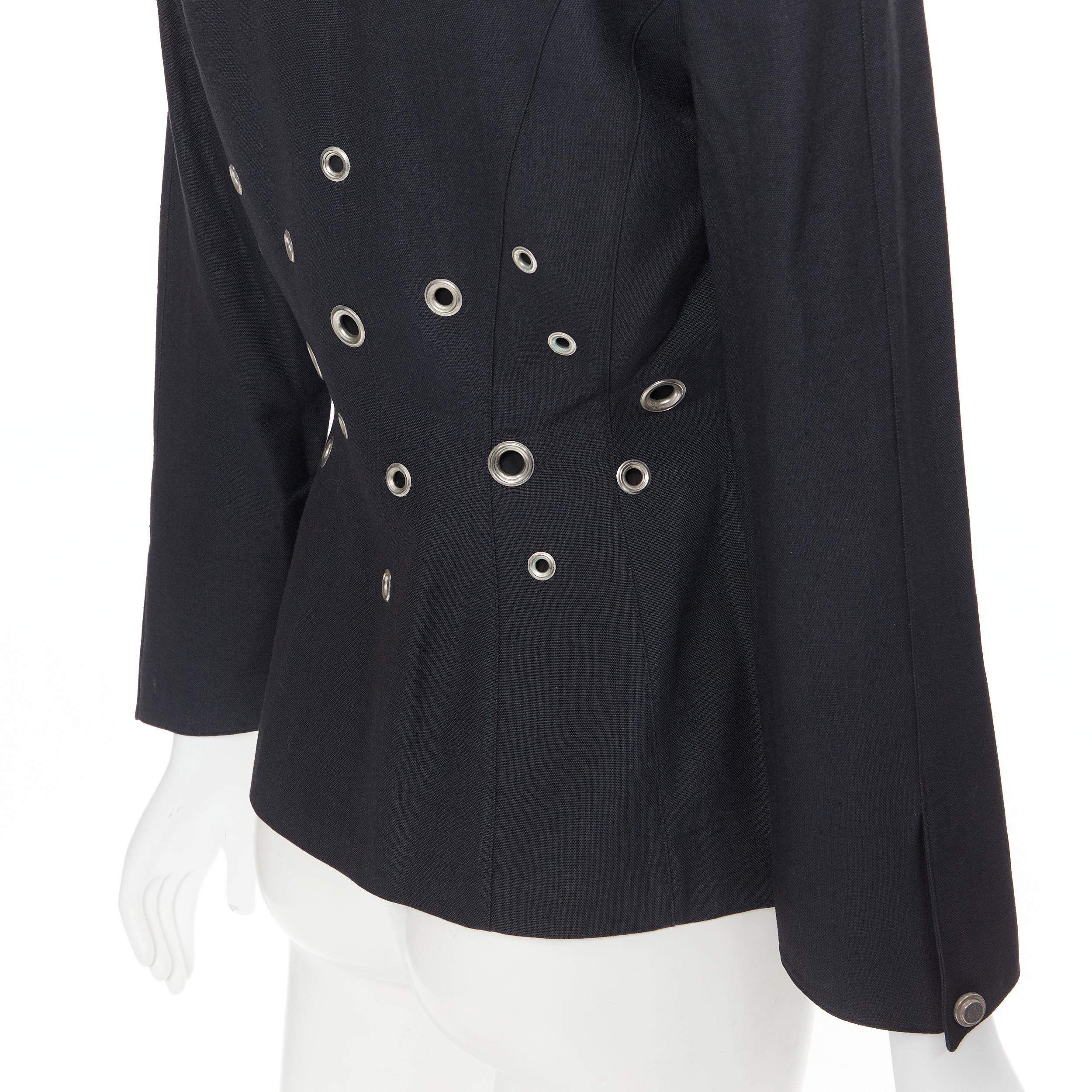vintage THIERRY MUGLER Vampire collar grey grommet stud blazer jacket FR38 For Sale 1