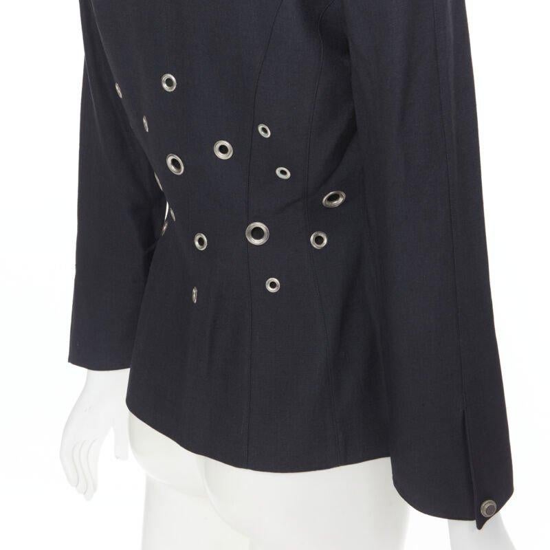 vintage THIERRY MUGLER Vampire collar grey grommet stud blazer jacket FR38 4