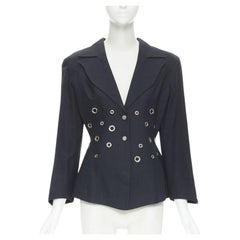vintage THIERRY MUGLER Vampire collar grey grommet stud blazer jacket FR38