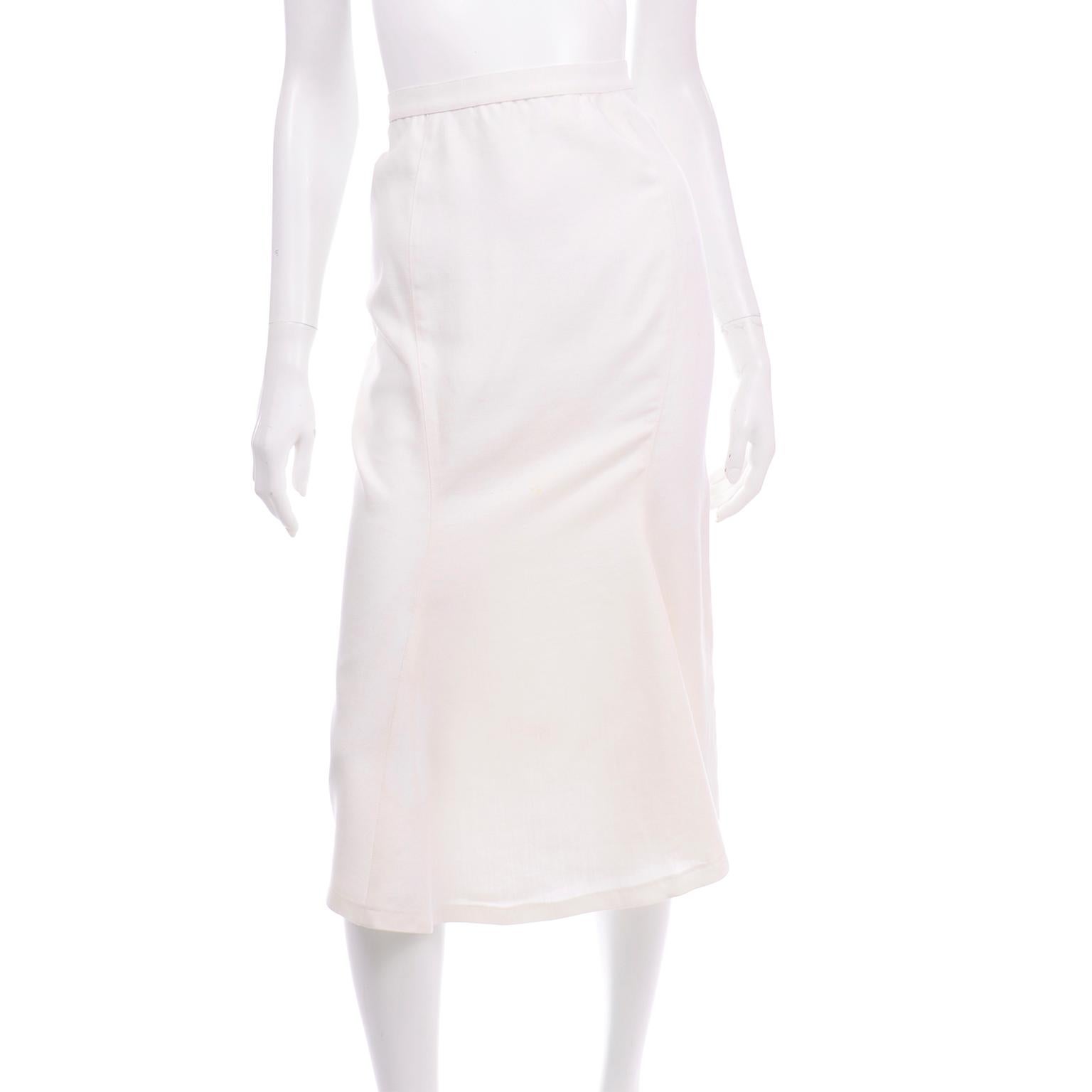 Vintage Thierry Mugler White Linen Blend Skirt & Peplum Jacket Suit With Ruffles 2