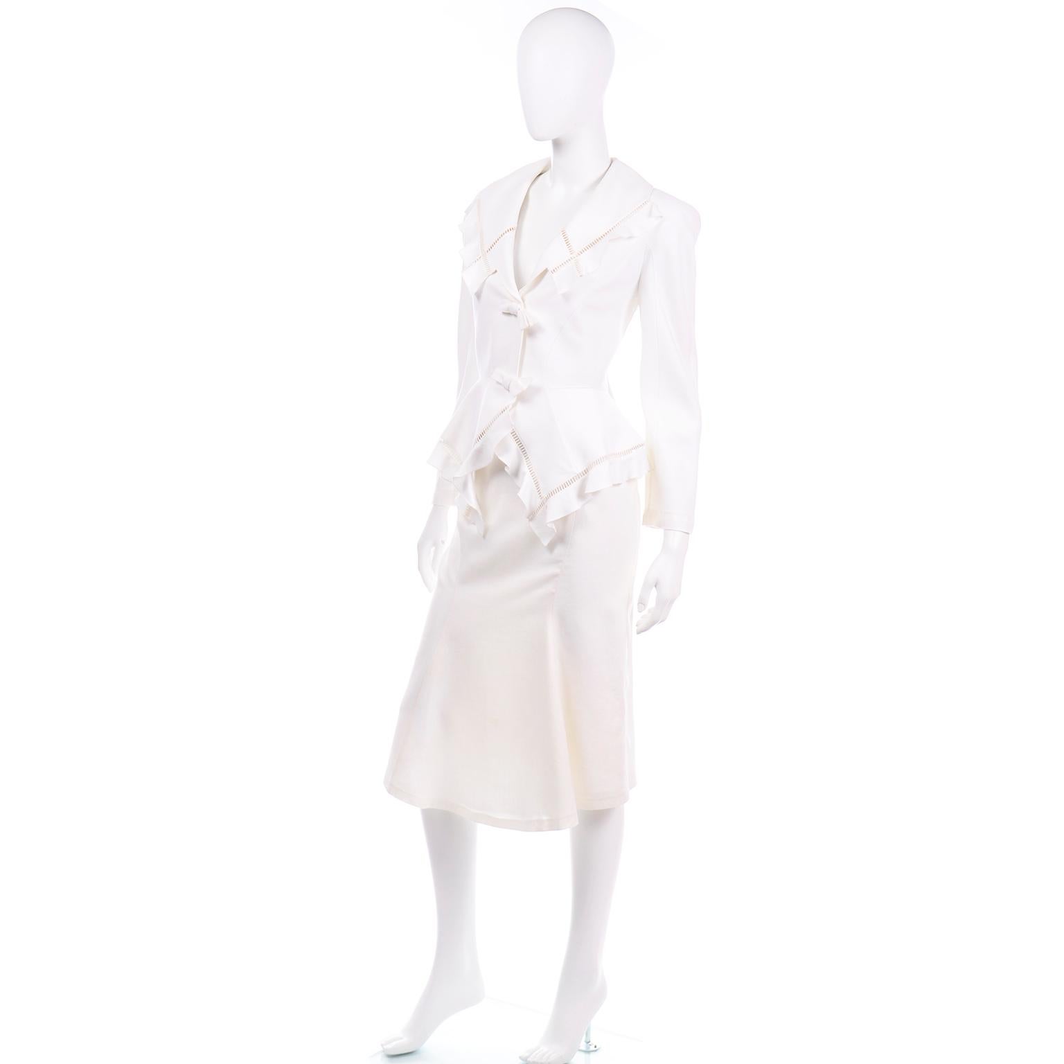 white peplum skirt suit