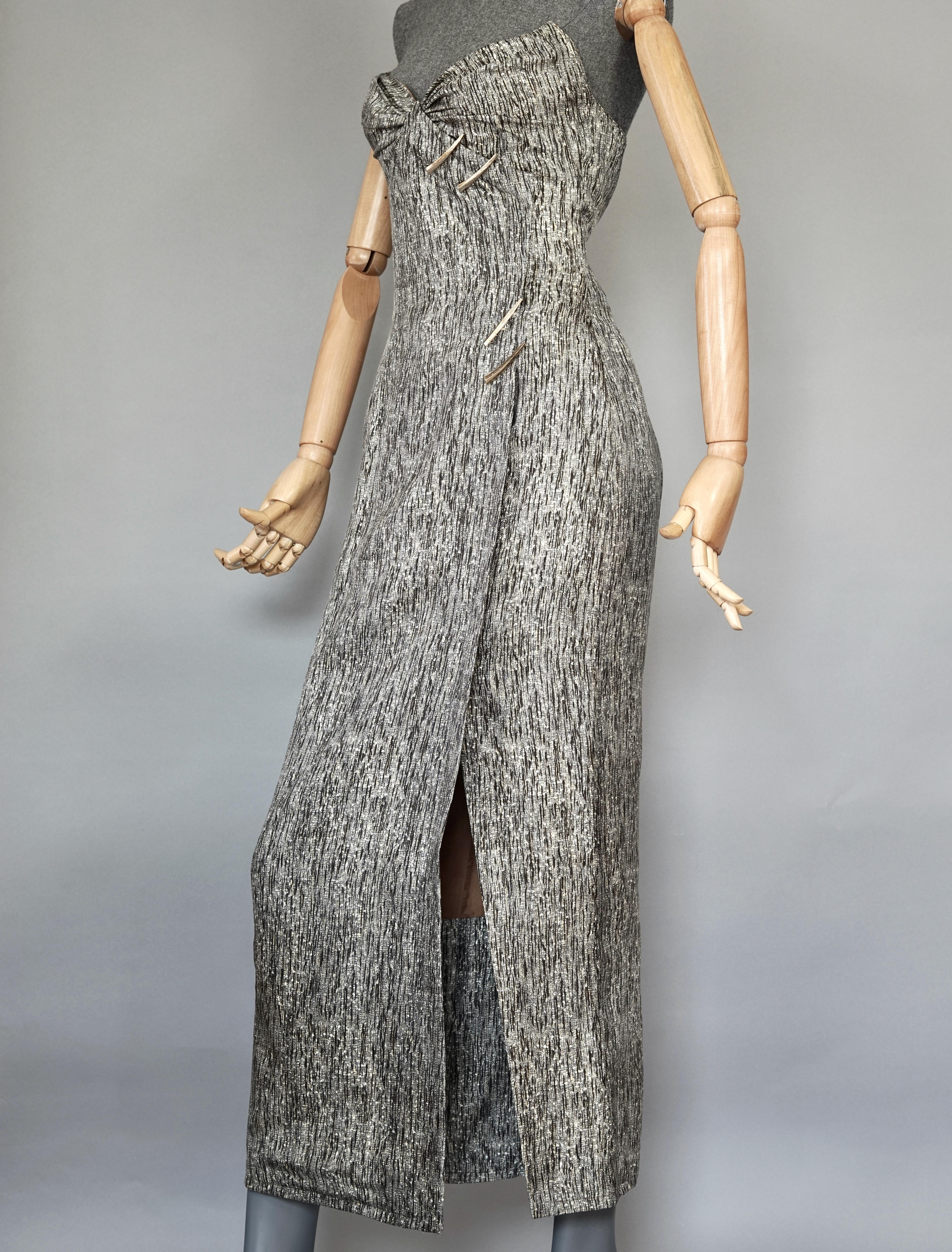 Vintage THIERRY MUGLER Wing Metal Embellished Metallic Bustier Evening Dress 10
