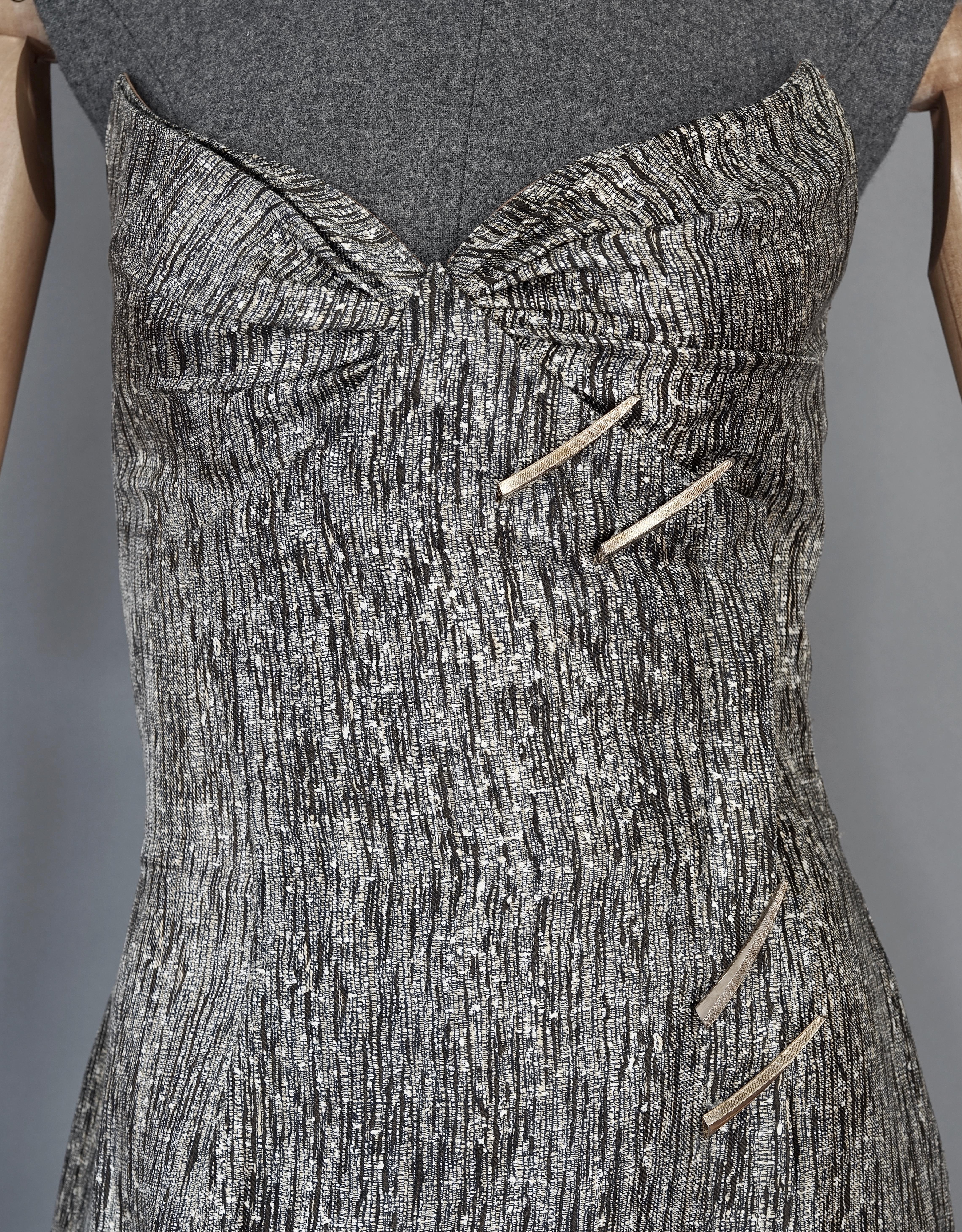 Vintage THIERRY MUGLER Wing Metal Embellished Metallic Bustier Evening Dress 4
