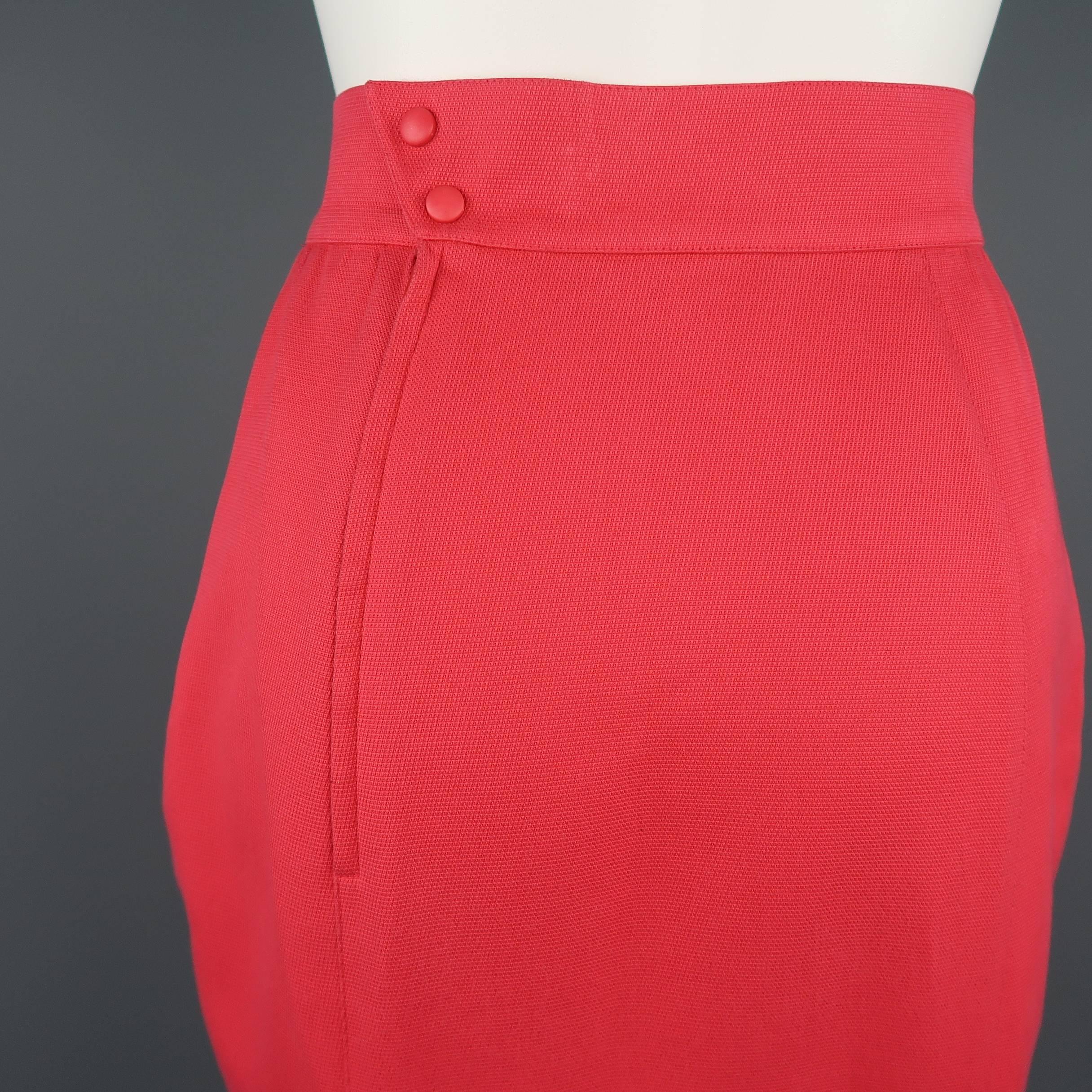 Vintage THIERY MUGLER Size 8 Coral Pink Cotton Canvas Pencil Skirt In Fair Condition In San Francisco, CA