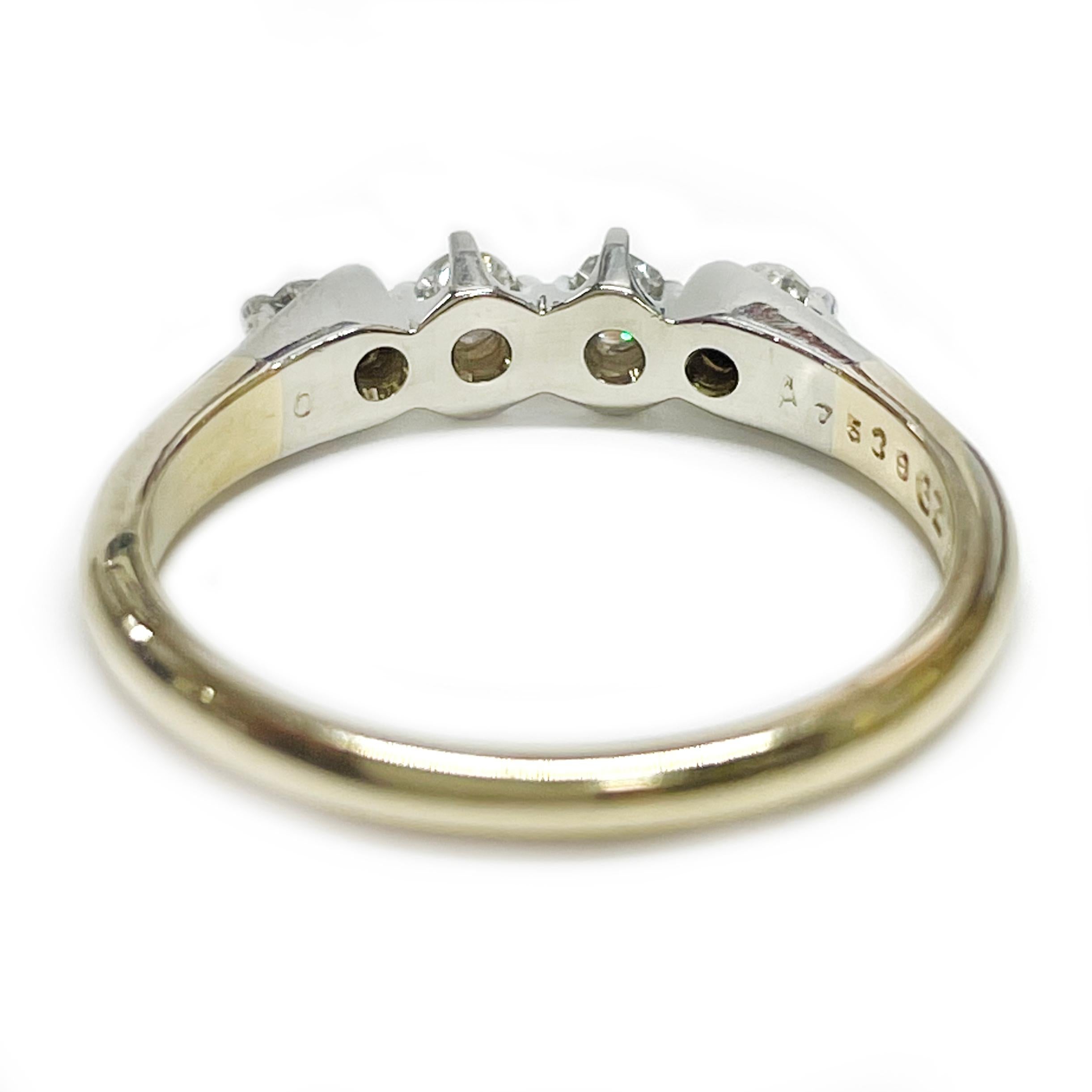 dünner Gelbgold-Ring mit vier Diamanten (Alteuropäischer Brillantschliff) im Angebot