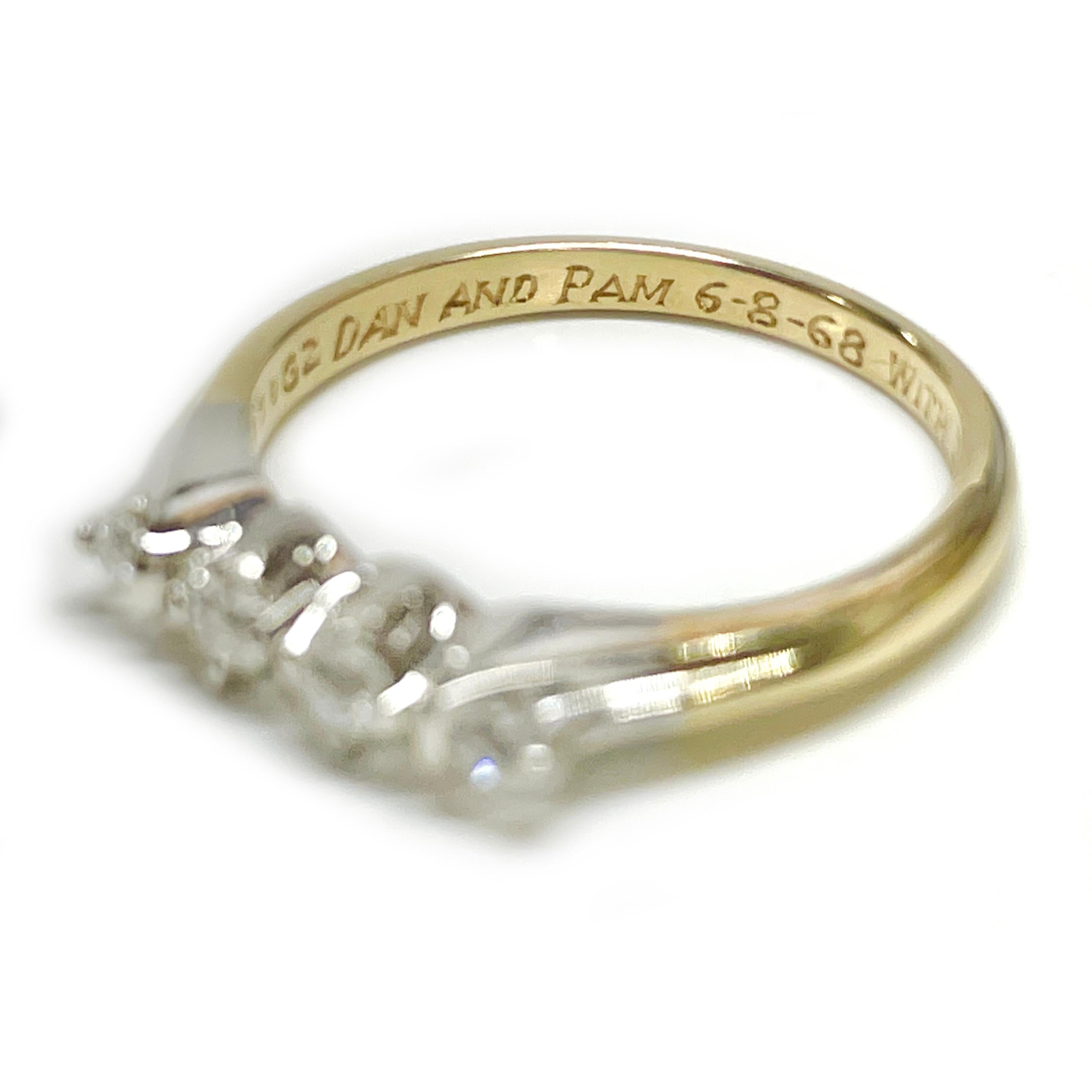Retro Vintage Thin Yellow Gold Four Diamond Ring For Sale