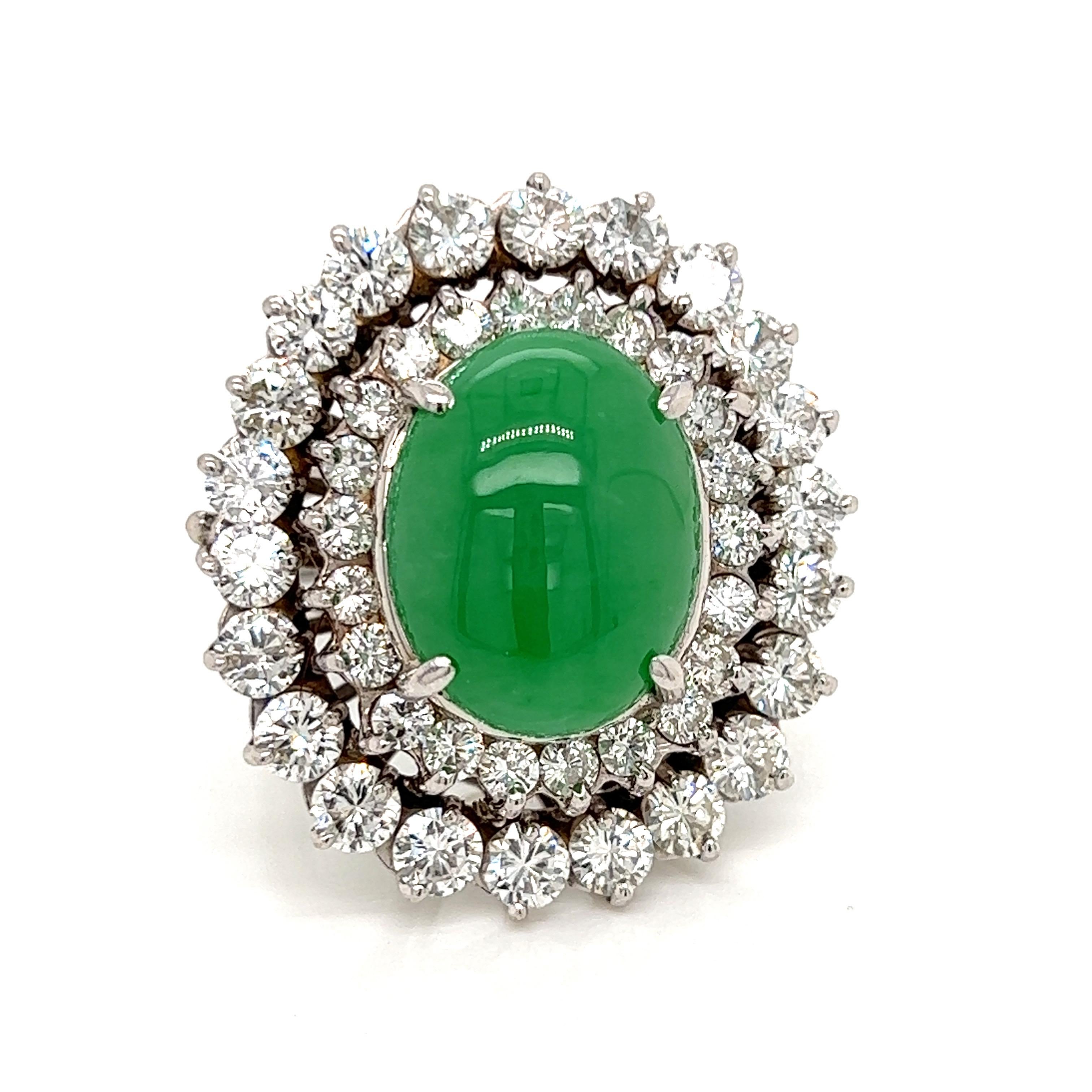 Vintage Thirteen Carat Jadeite and Diamond Ring In Good Condition For Sale In Derby, NY