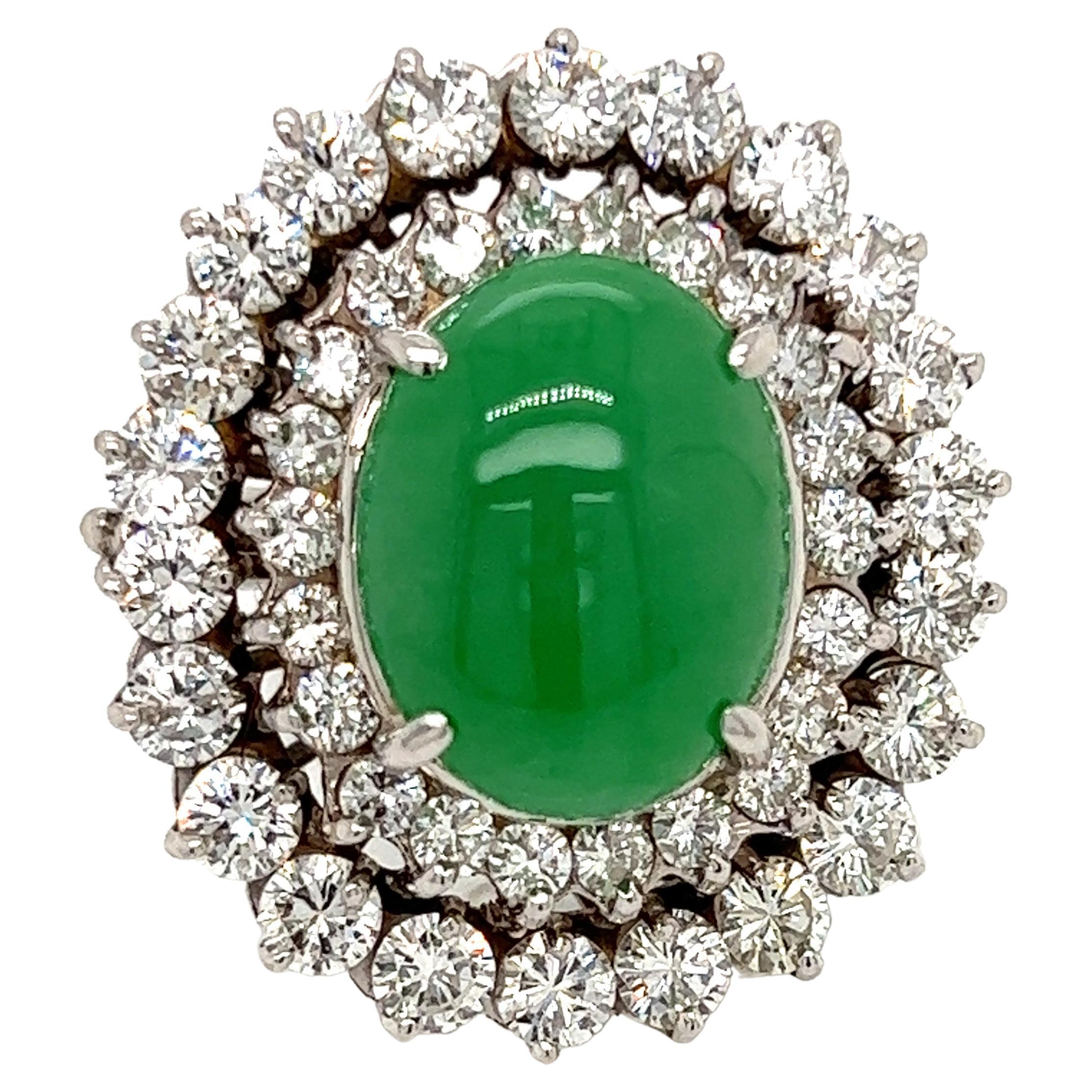 Vintage Thirteen Carat Jadeite and Diamond Ring For Sale