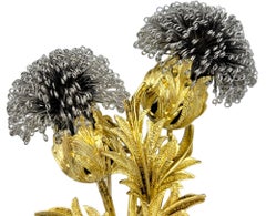 Vintage Thistle Flower Brooch in Textured 18 Karat Yellow and White Gold