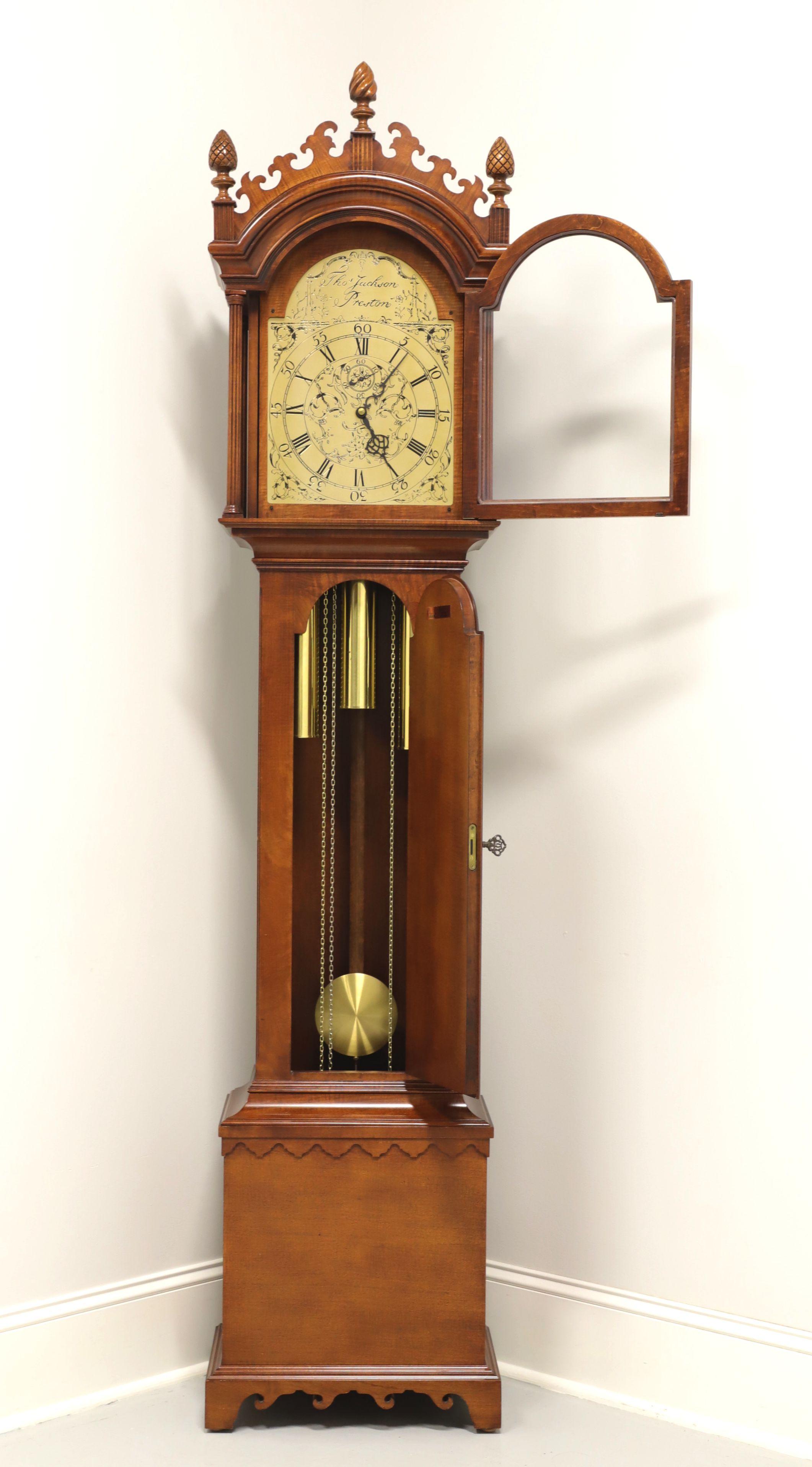 Tho Jackson Preston Henry Ford Museum Tiger Maple Grandfather Clock by COLONIAL In Good Condition In Charlotte, NC