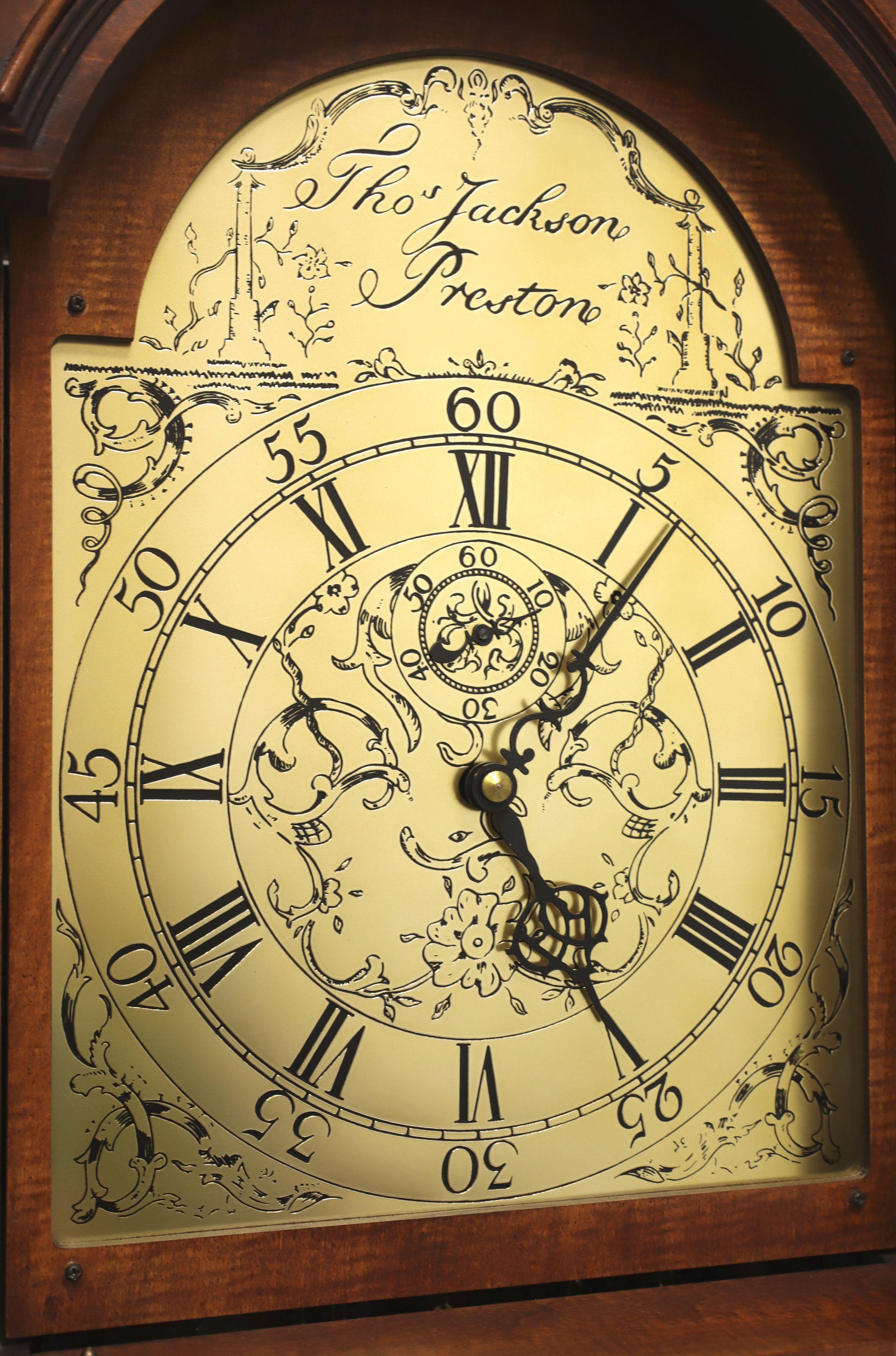 Tho Jackson Preston Henry Ford Museum Tiger Maple Grandfather Clock by COLONIAL 2