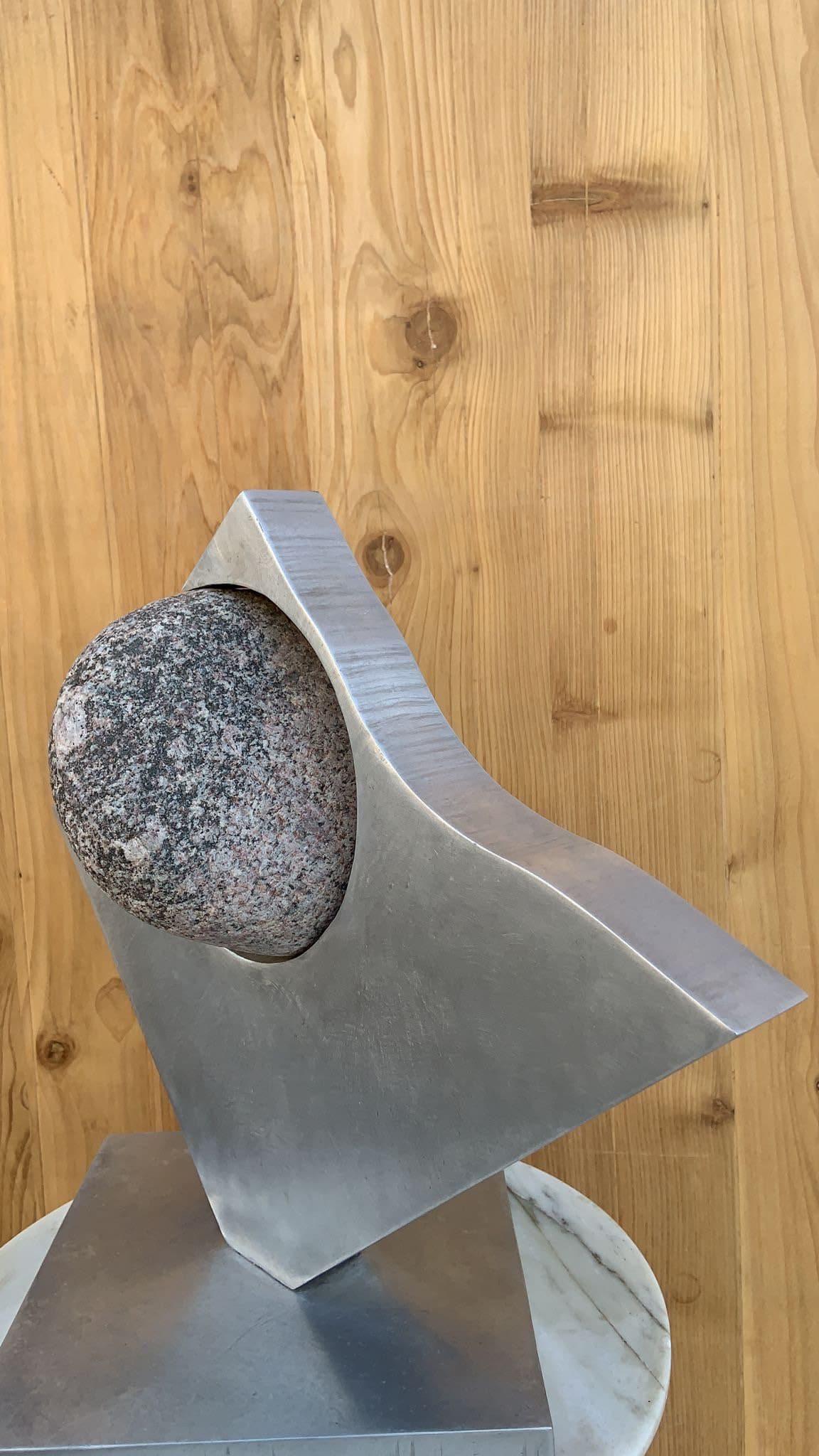 Vintage Thomas C. Hicks Jr. Steel and Stone Sculpture For Sale 2