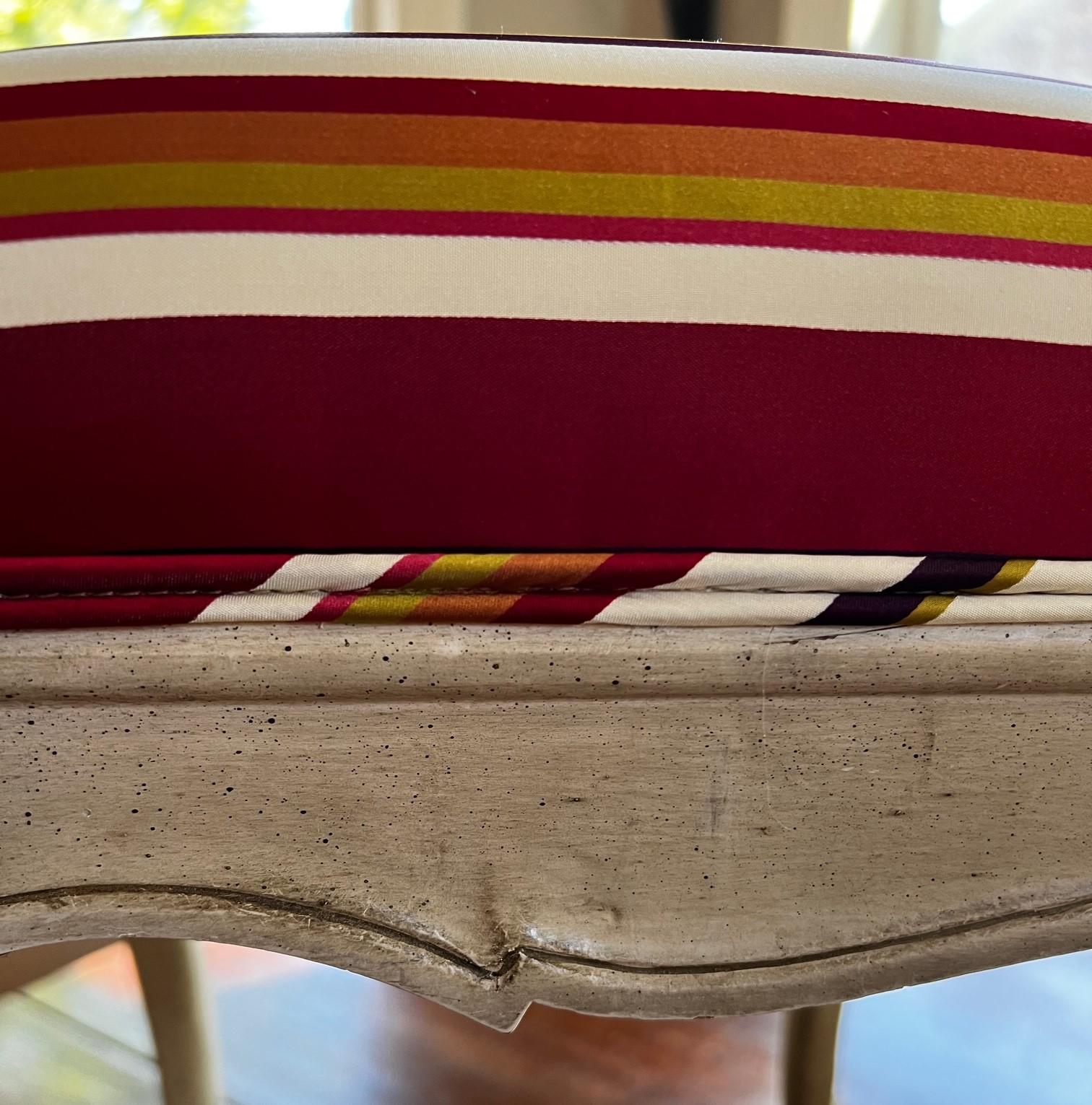 Vintage Thomas De Angelis Stool in Manuel Canovas Silk Stripe Fabric In Good Condition For Sale In Morristown, NJ