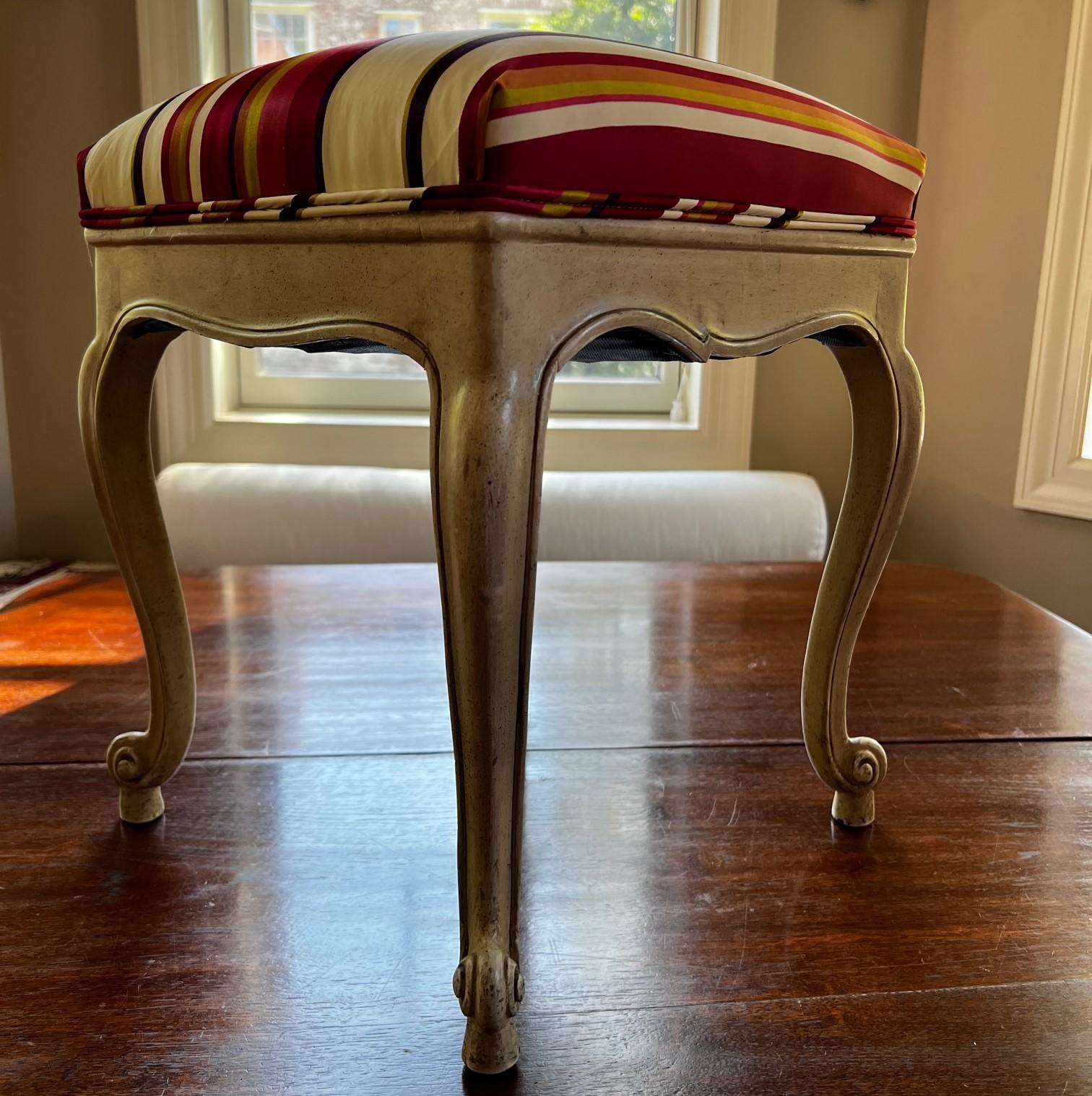 Hand-Crafted Vintage Thomas De Angelis Stool in Manuel Canovas Silk Stripe Fabric For Sale